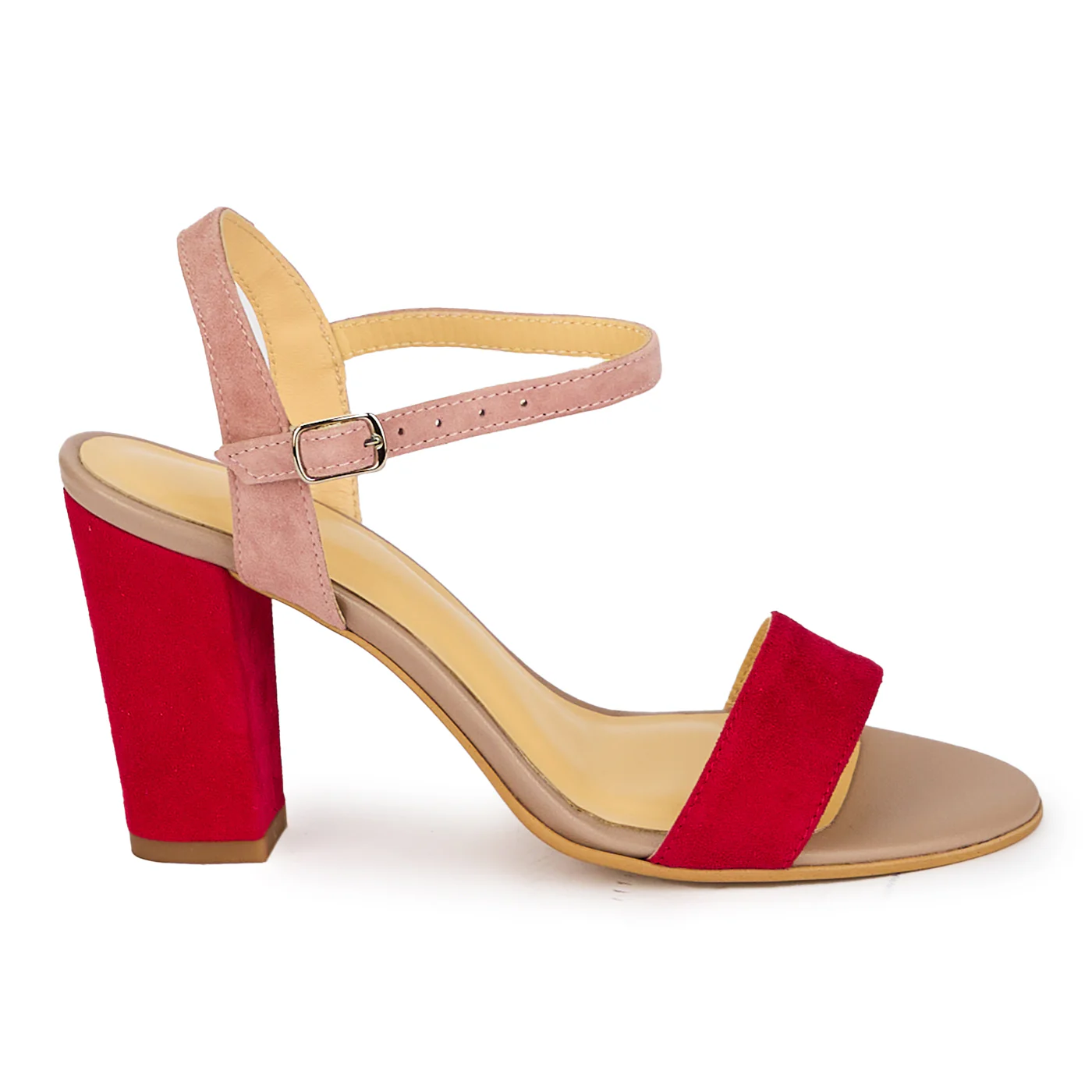 Sandale dama din piele naturala roz cu toc gros 8.5 cm 18125