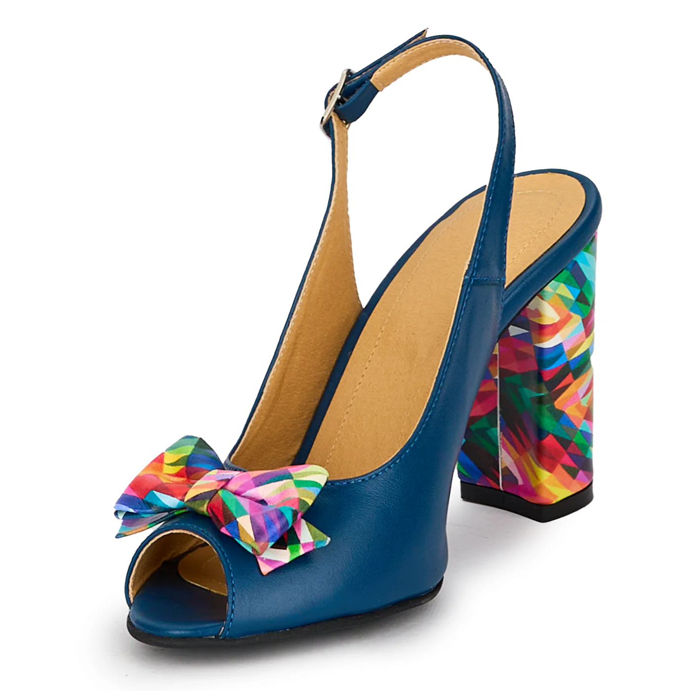 Sandale dama din piele naturala bleumarin cu toc gros 9.5 cm 18126 - Image 3
