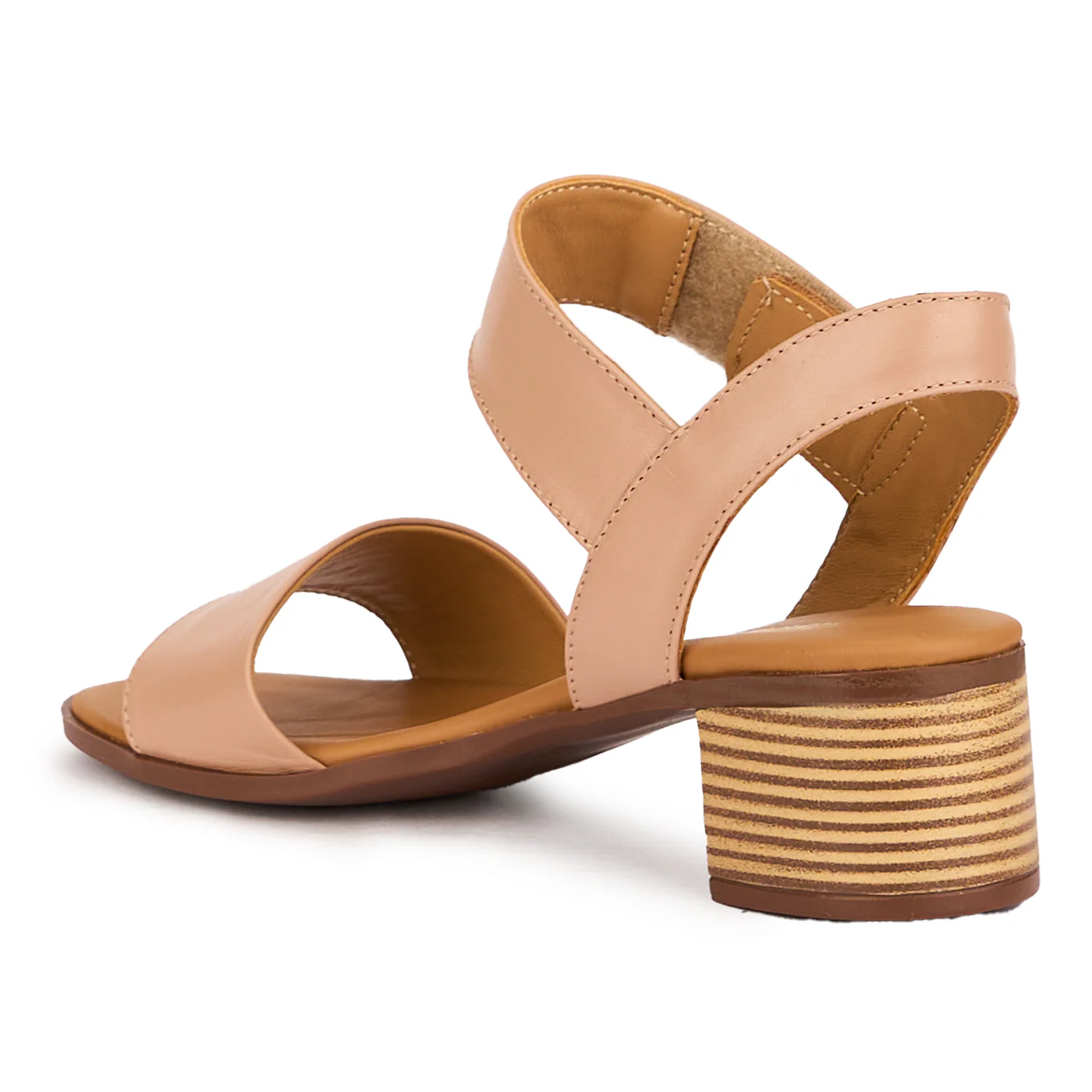 Sandale dama din piele naturala roz-fard cu toc gros 5 cm 16372 - Image 2
