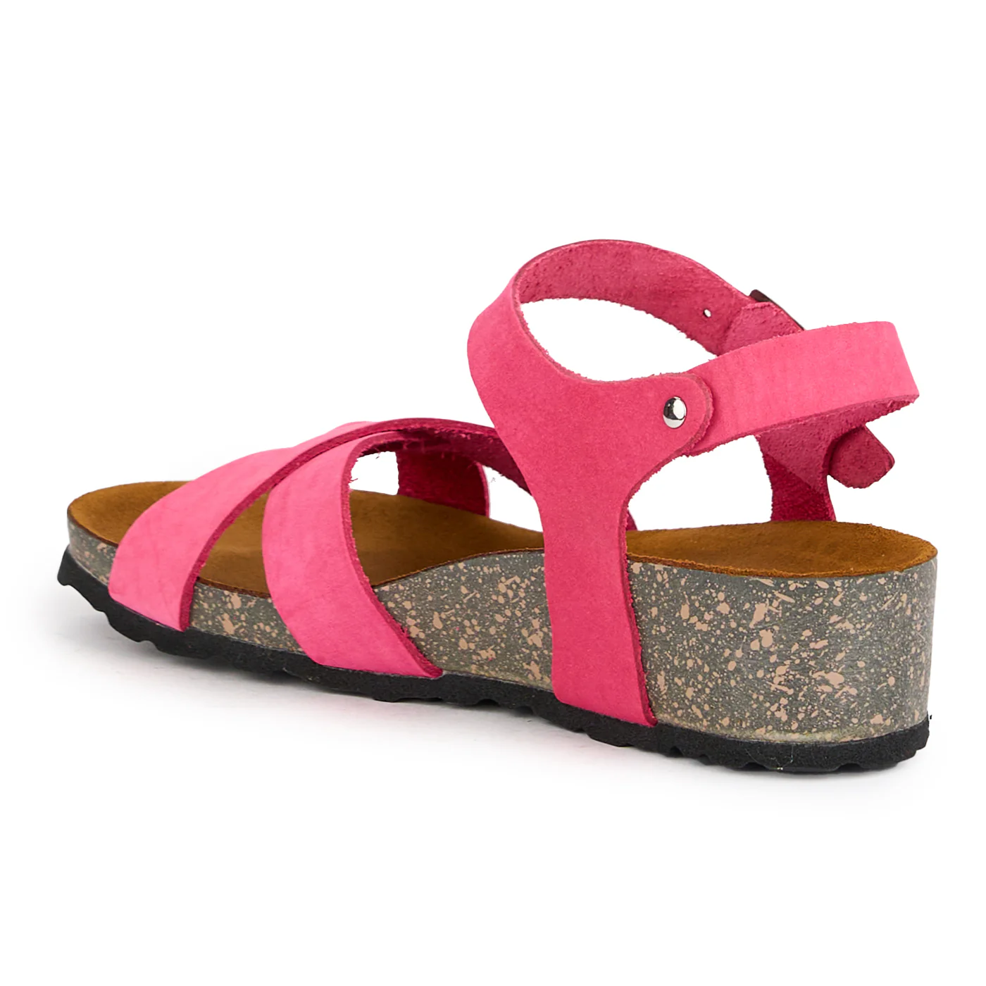 Sandale dama din piele naturala roz-fucsia cu talpa inalta 16212 - Image 2