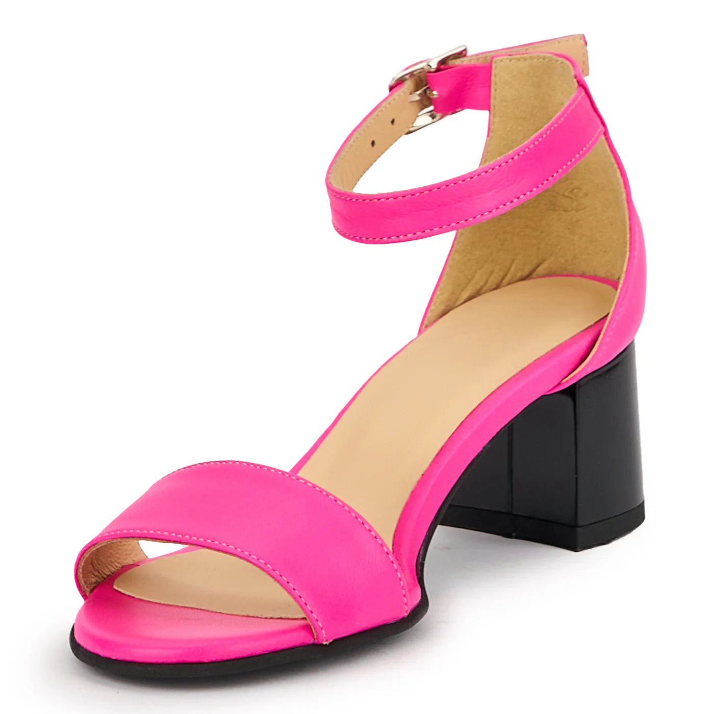 Sandale dama din piele naturala roz-fucsia cu toc gros 5.5 cm 15240 - Image 3