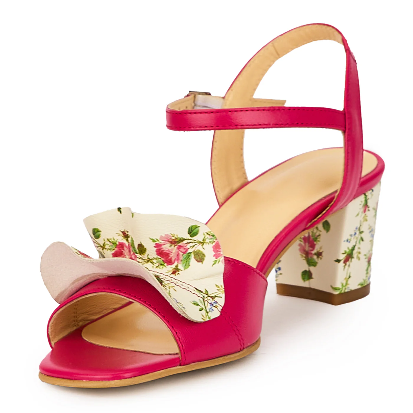 Sandale dama din piele naturala roz-fucsia cu toc gros 5.5 cm 15933 - Image 3