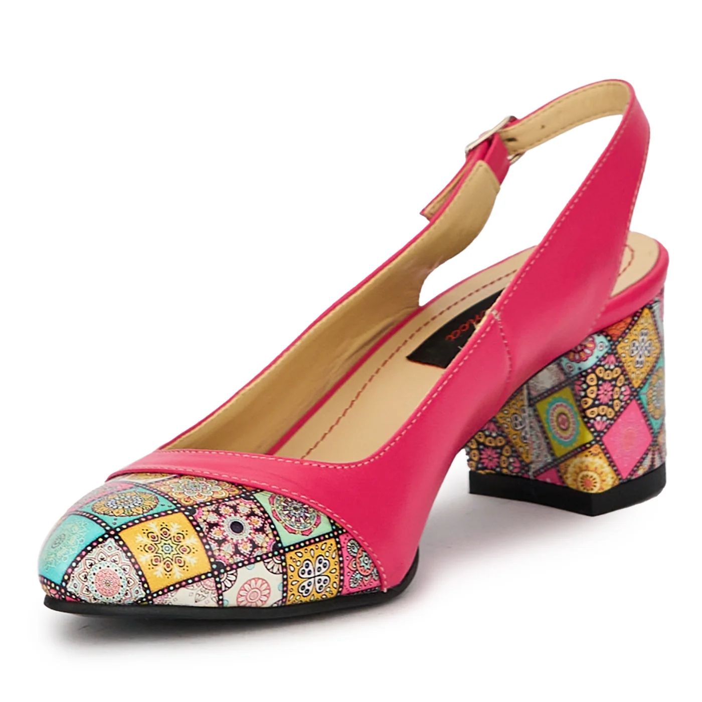 Sandale dama din piele naturala roz-fucsia cu toc gros 6 cm 15615 - Image 3