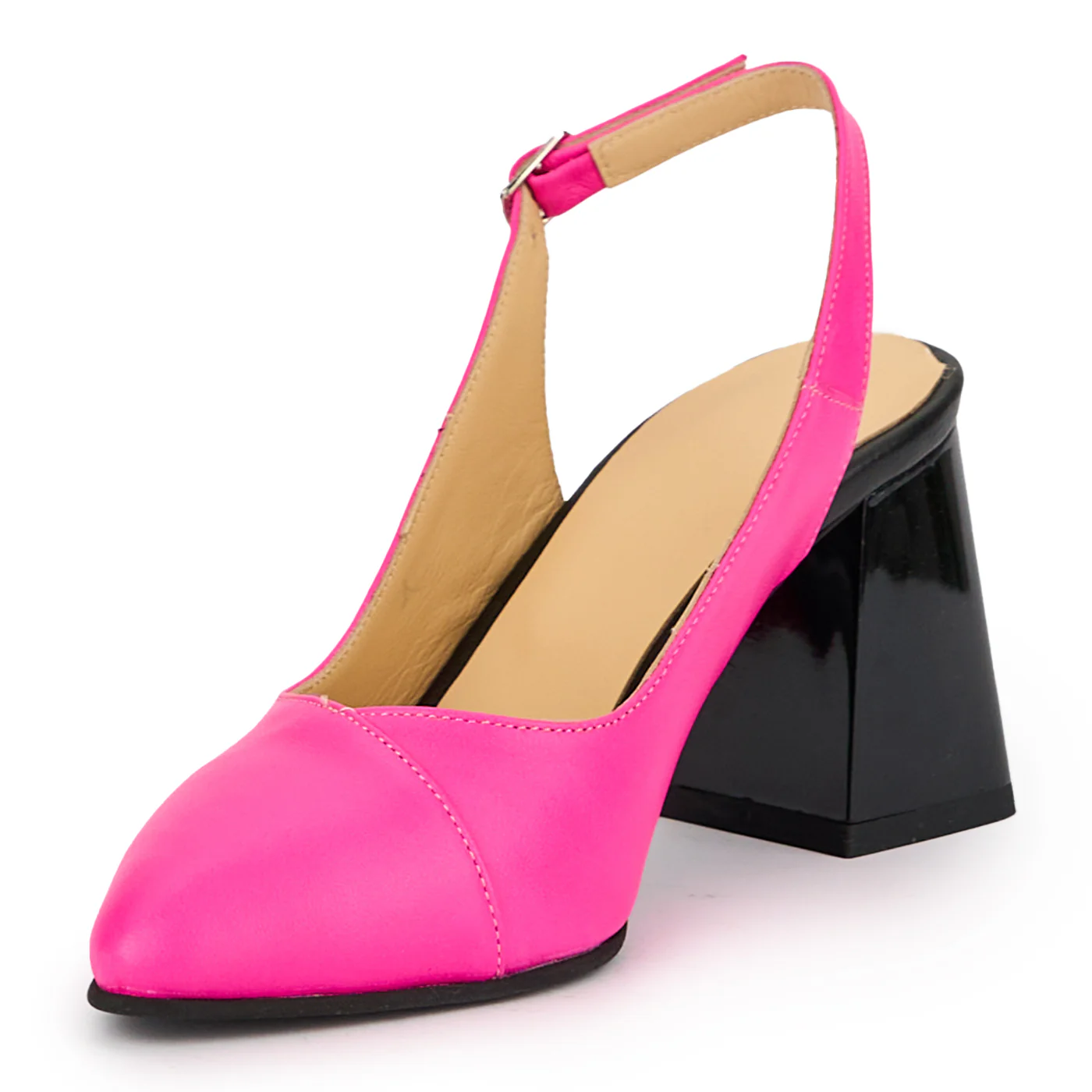 Sandale dama din piele naturala roz-fucsia cu toc gros 7.5 cm 15241 - Image 3