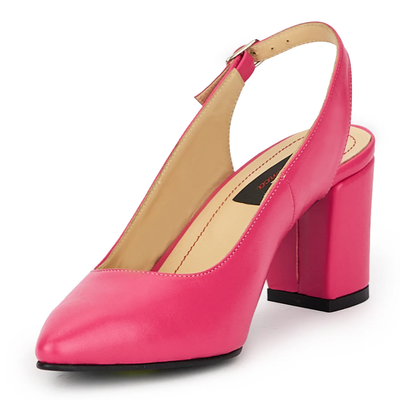 Sandale dama din piele naturala roz-fucsia cu toc gros 7.5 cm 15626 - Image 3