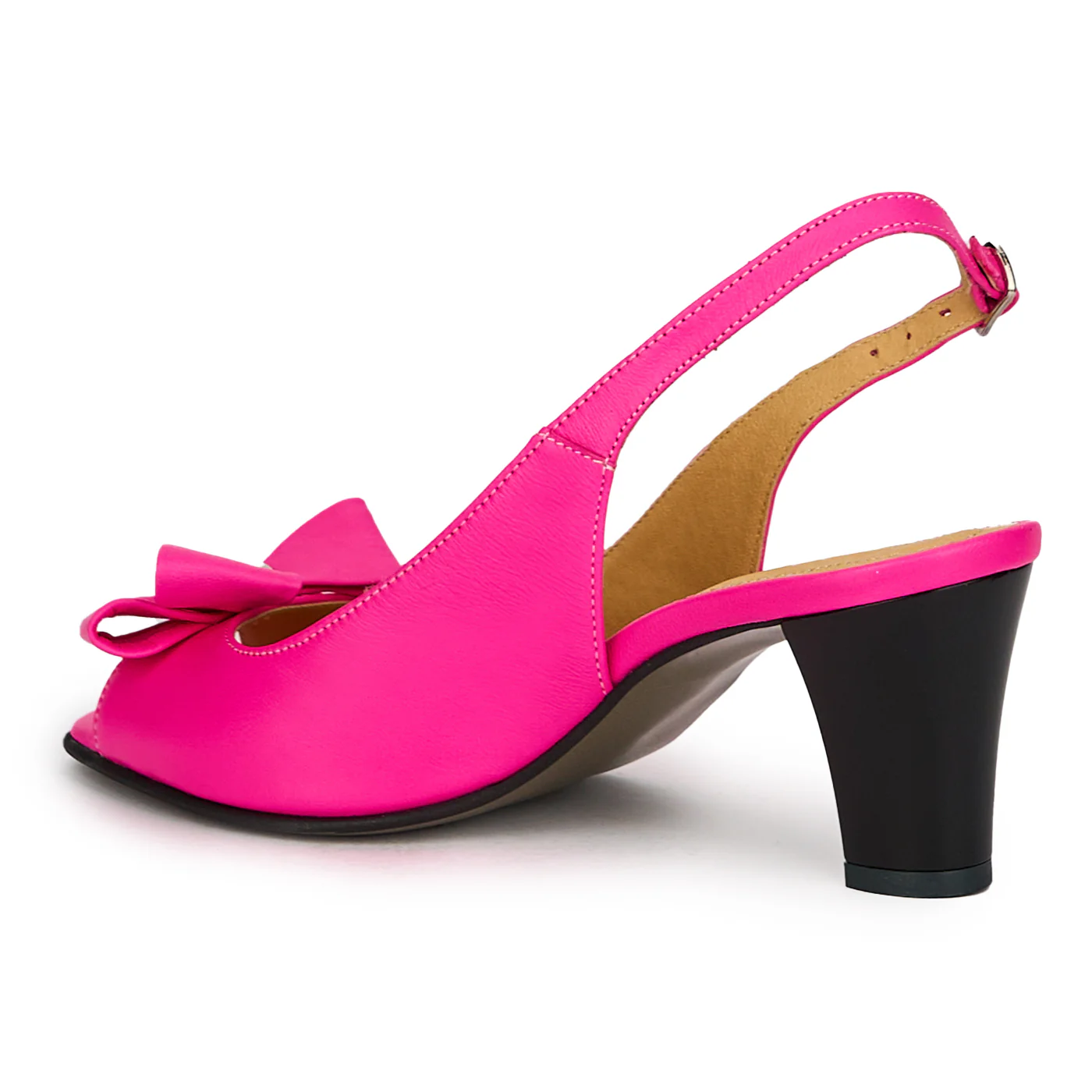 Sandale dama din piele naturala roz-fucsia cu toc gros 7 cm 15572 - Image 2