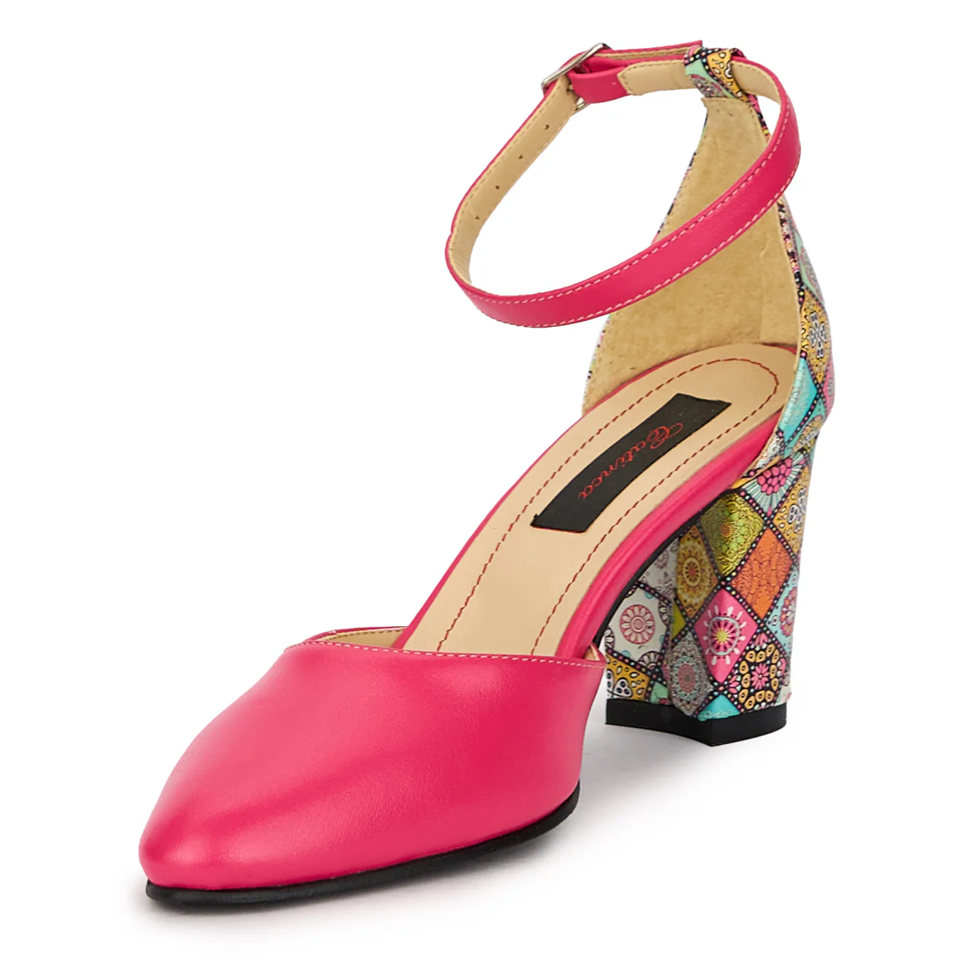 Sandale dama din piele naturala roz-fucsia cu toc gros 7 cm 15611 - Image 3
