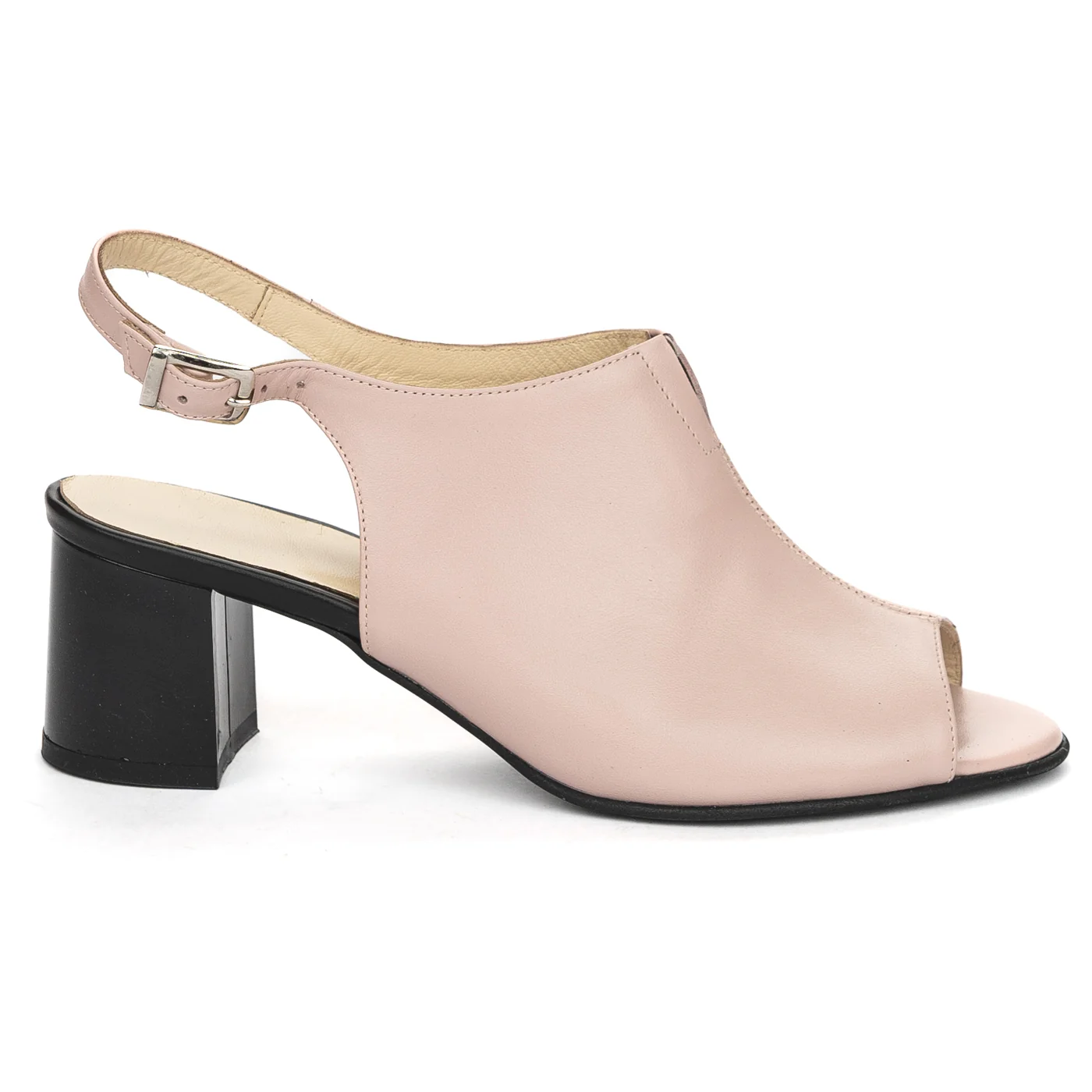 Sandale dama din piele naturala roz-nude cu toc gros 6 cm 13829