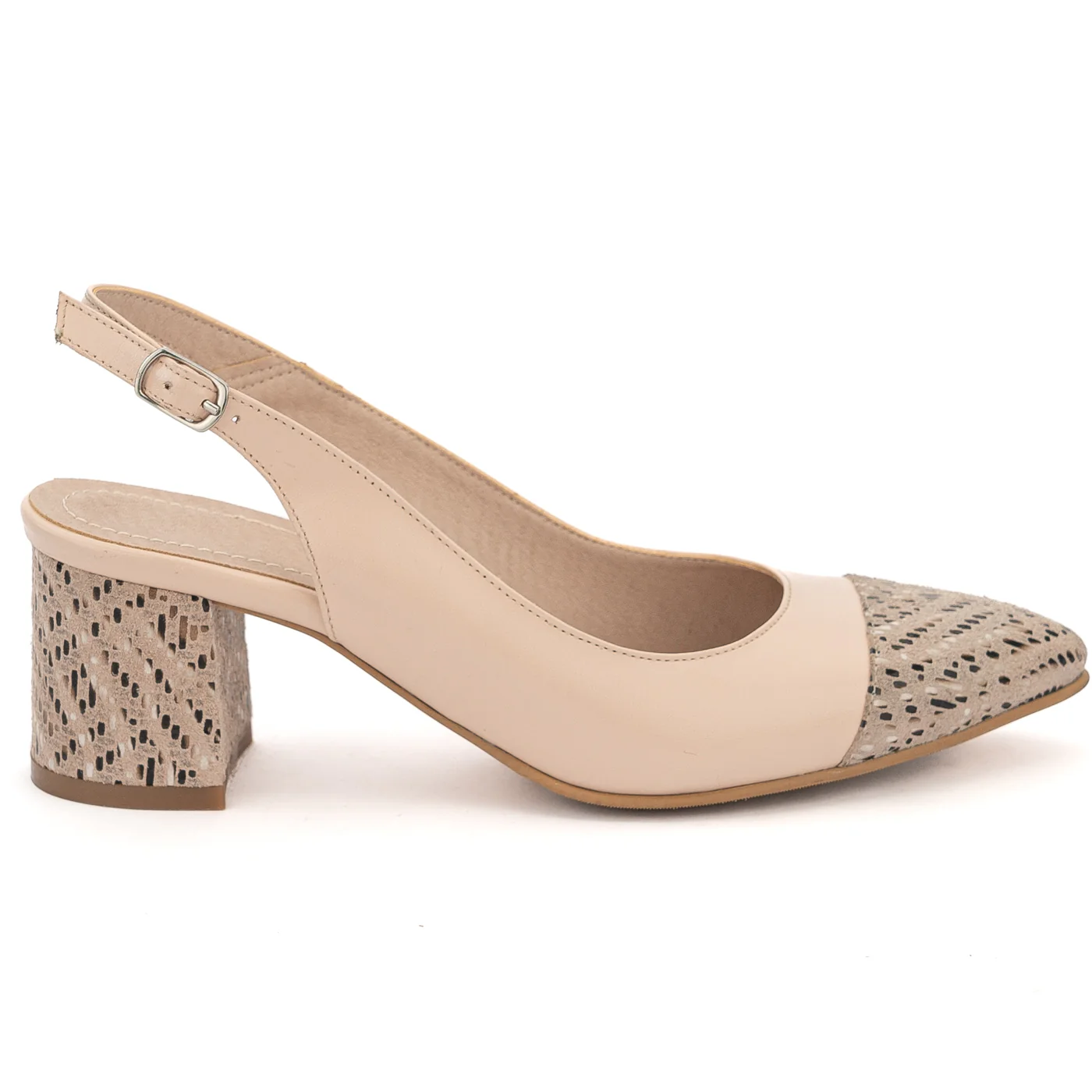 Sandale dama din piele naturala roz nude cu toc gros 6 cm 14155