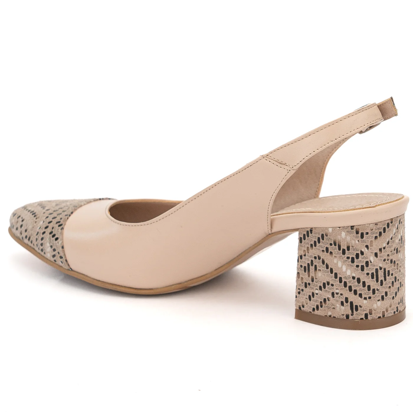 Sandale dama din piele naturala roz nude cu toc gros 6 cm 14155 - Image 2