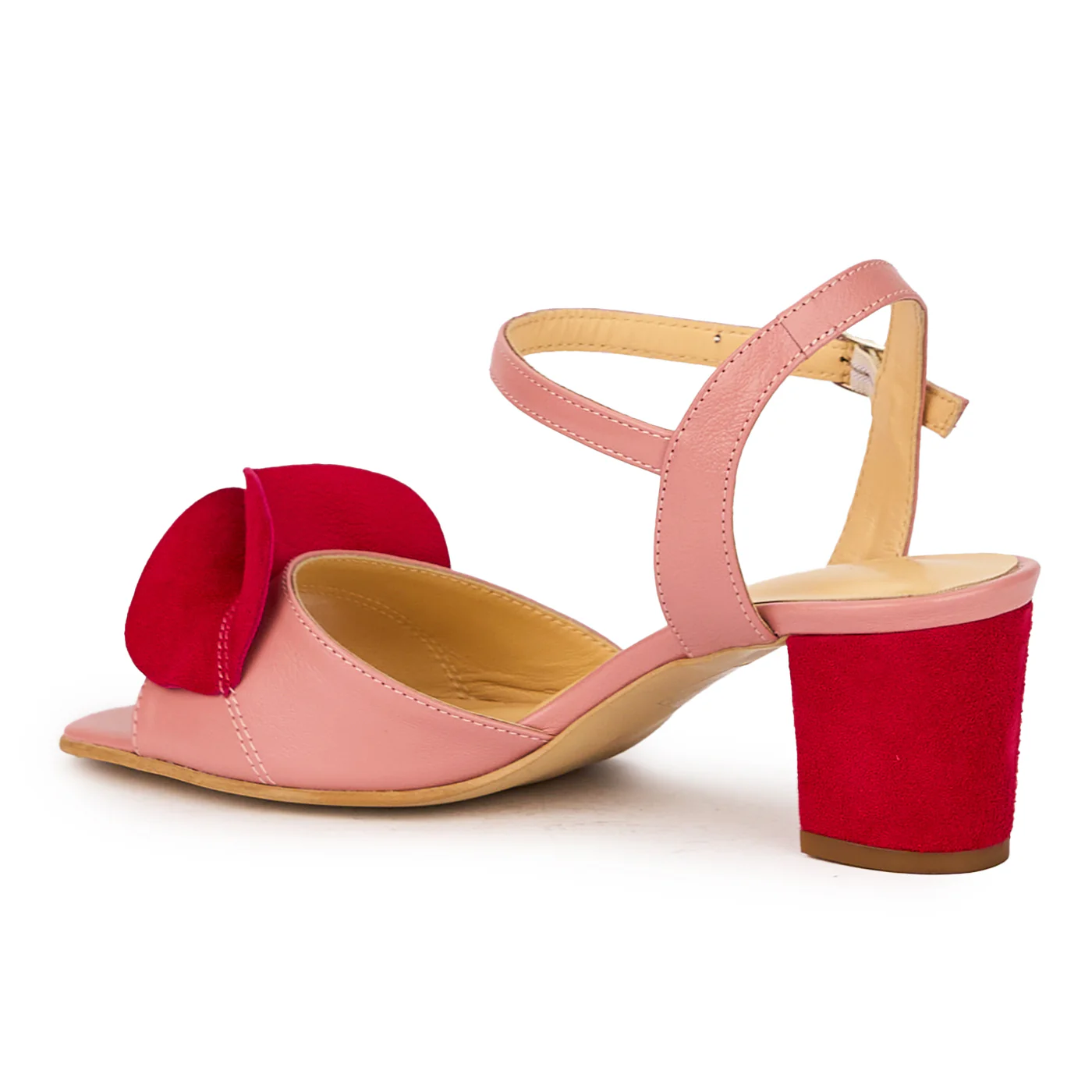 Sandale dama din piele naturala roz-somon cu toc gros 5.5 cm 15931 - Image 2