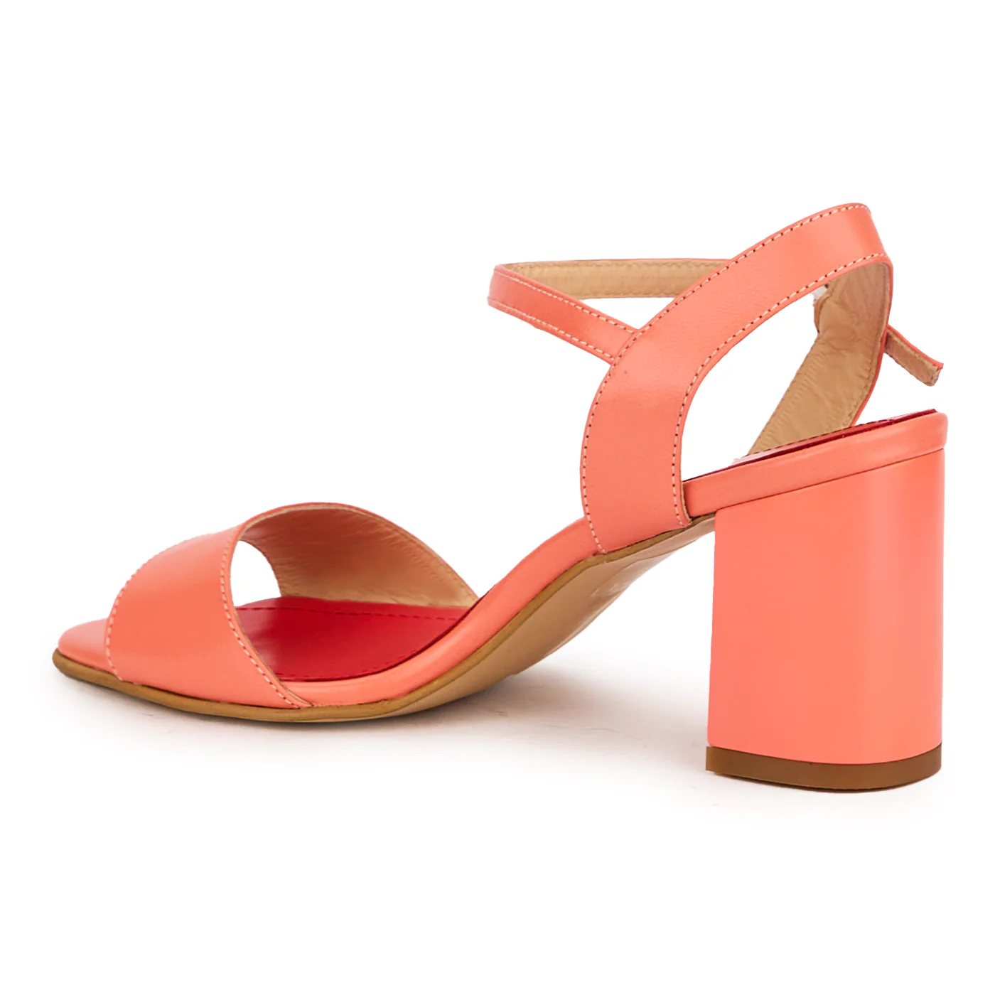 Sandale dama din piele naturala roz-somon cu toc gros 7 cm 16427 - Image 2