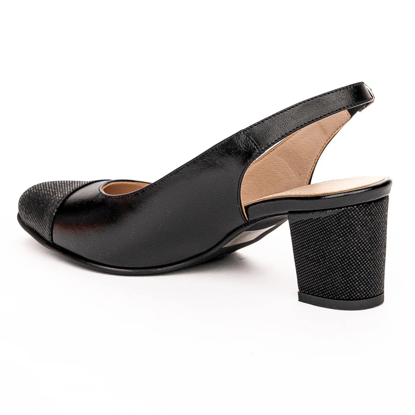 Sandale dama din piele naturala toc 6cm neagra 13249 - Image 2