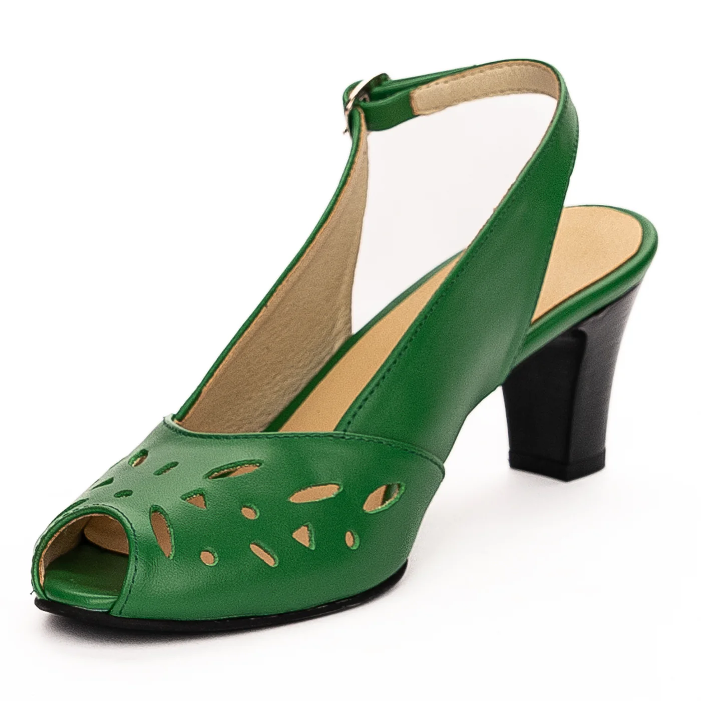 Sandale dama din piele naturala toc 6cm verde 13239 - Image 3