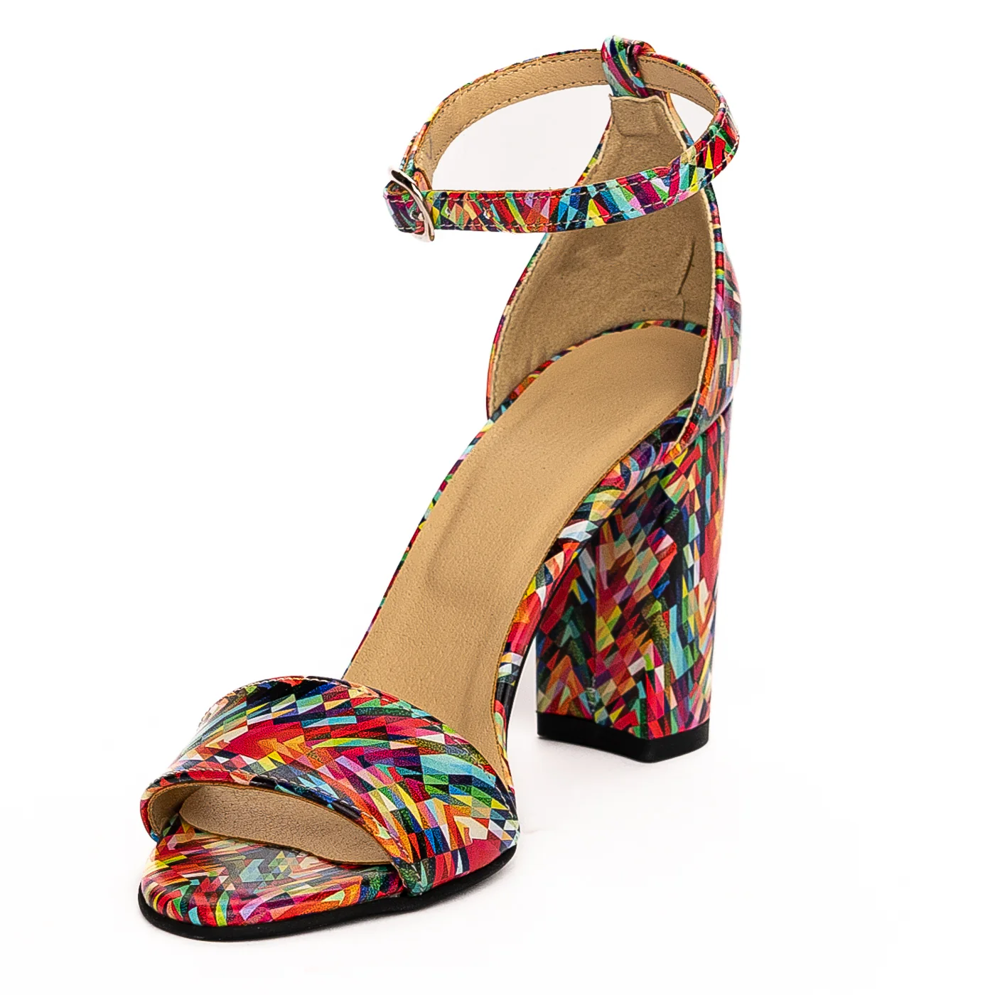 Sandale dama din piele naturala toc 9cm multicolor 13241 - Image 3