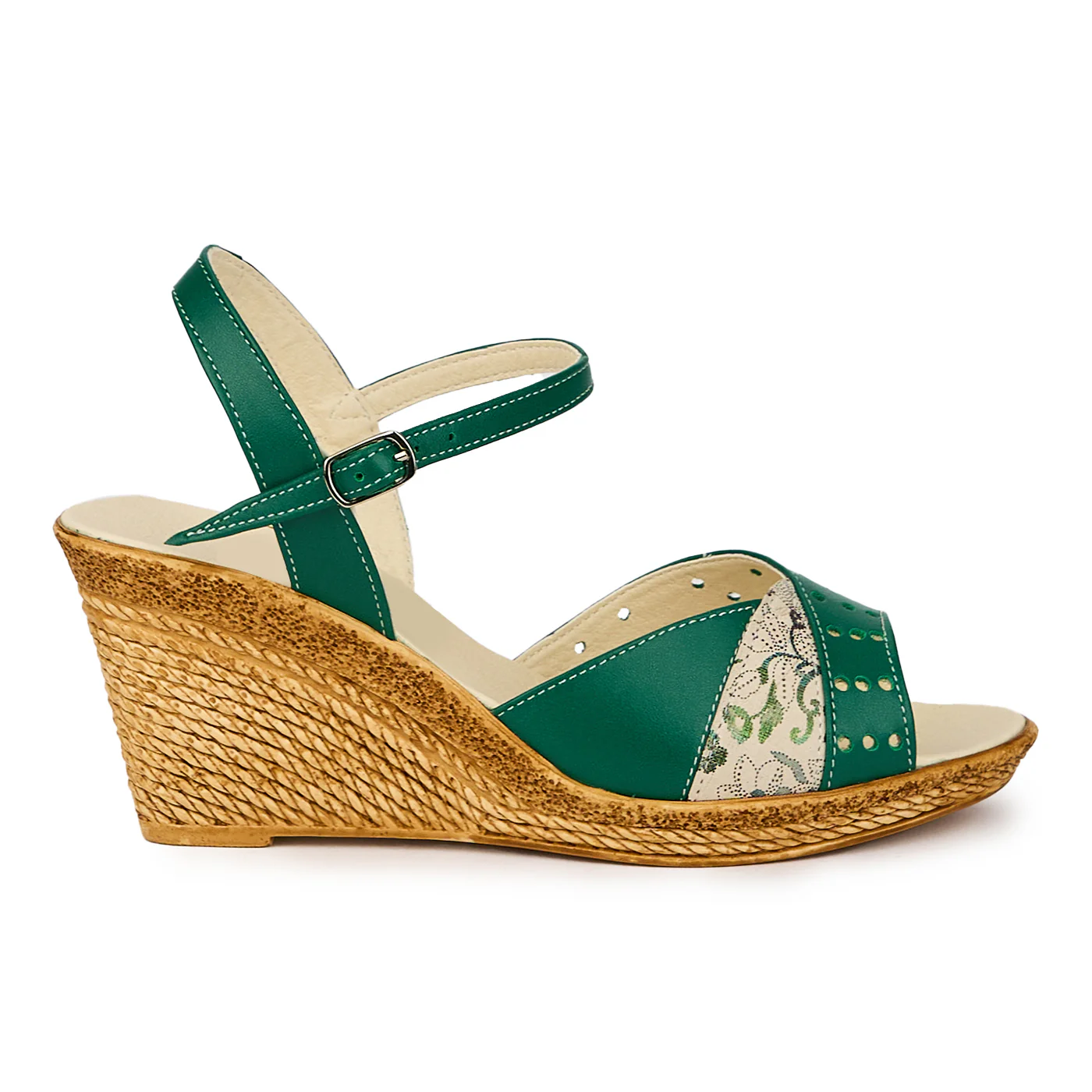 Sandale dama din piele naturala verde cu platforma 15877