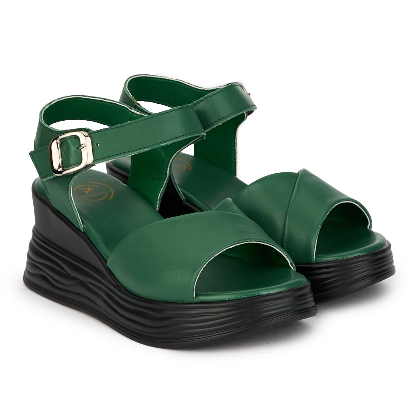 Sandale dama din piele naturala verde cu platforma 18201 - Image 4