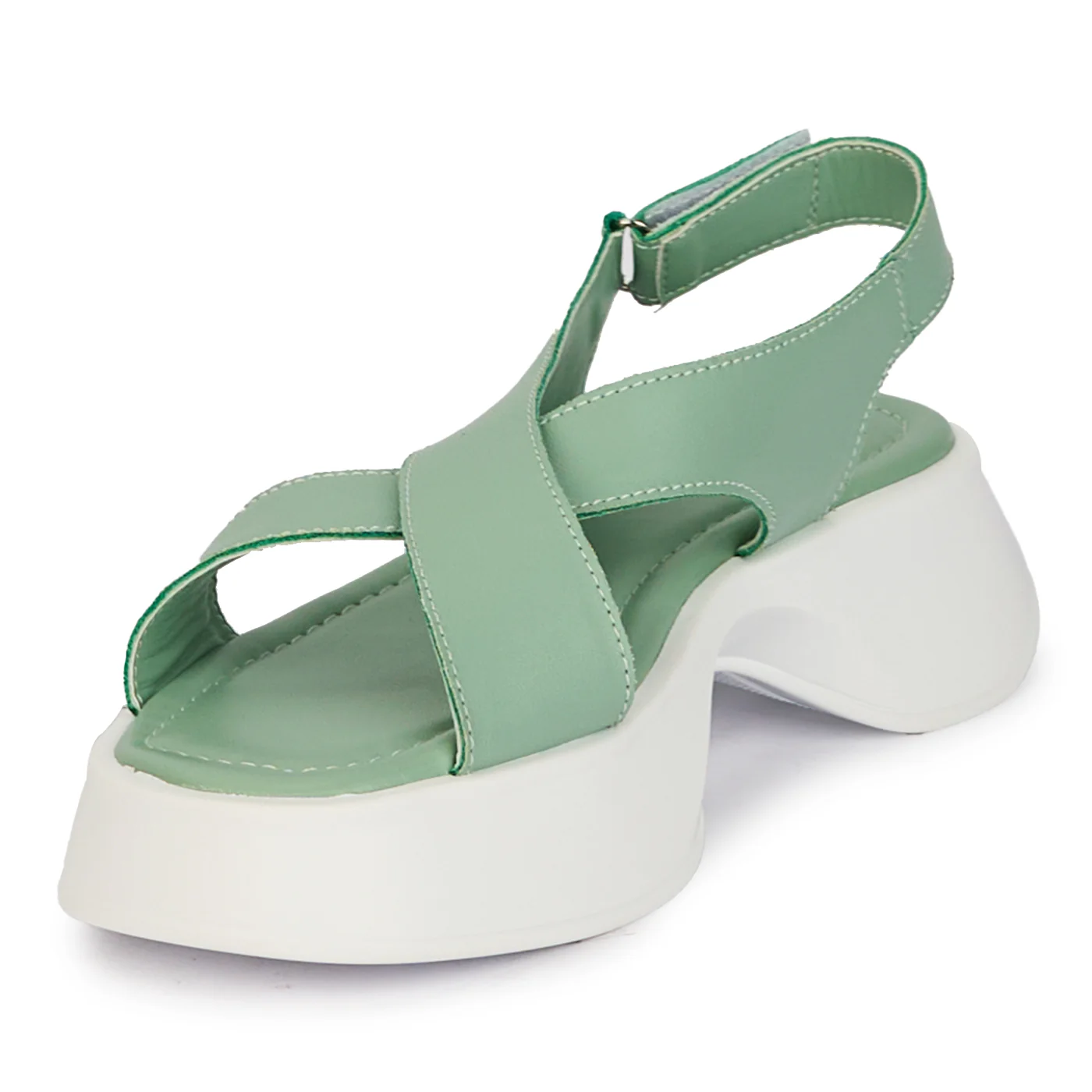 Sandale dama din piele naturala verde cu talpa inalta 18222 - Image 3
