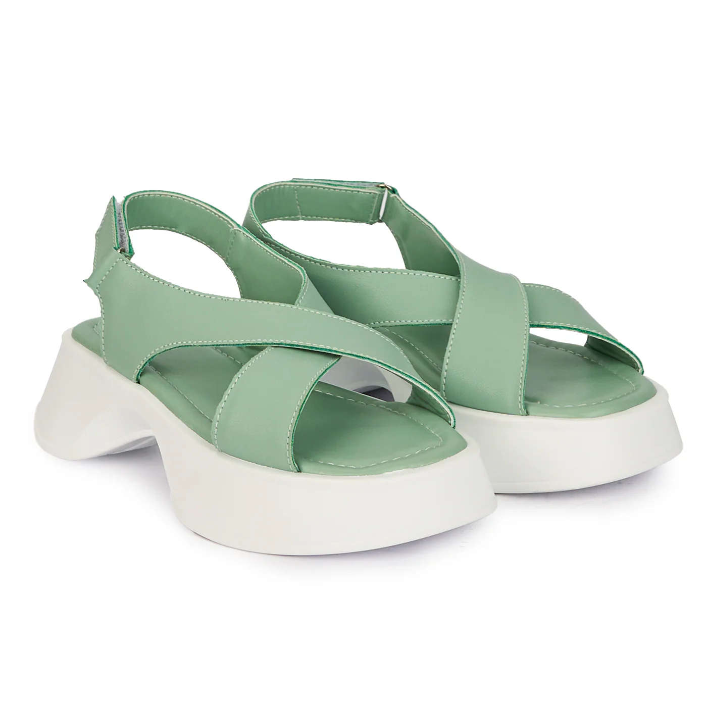 Sandale dama din piele naturala verde cu talpa inalta 18222 - Image 4