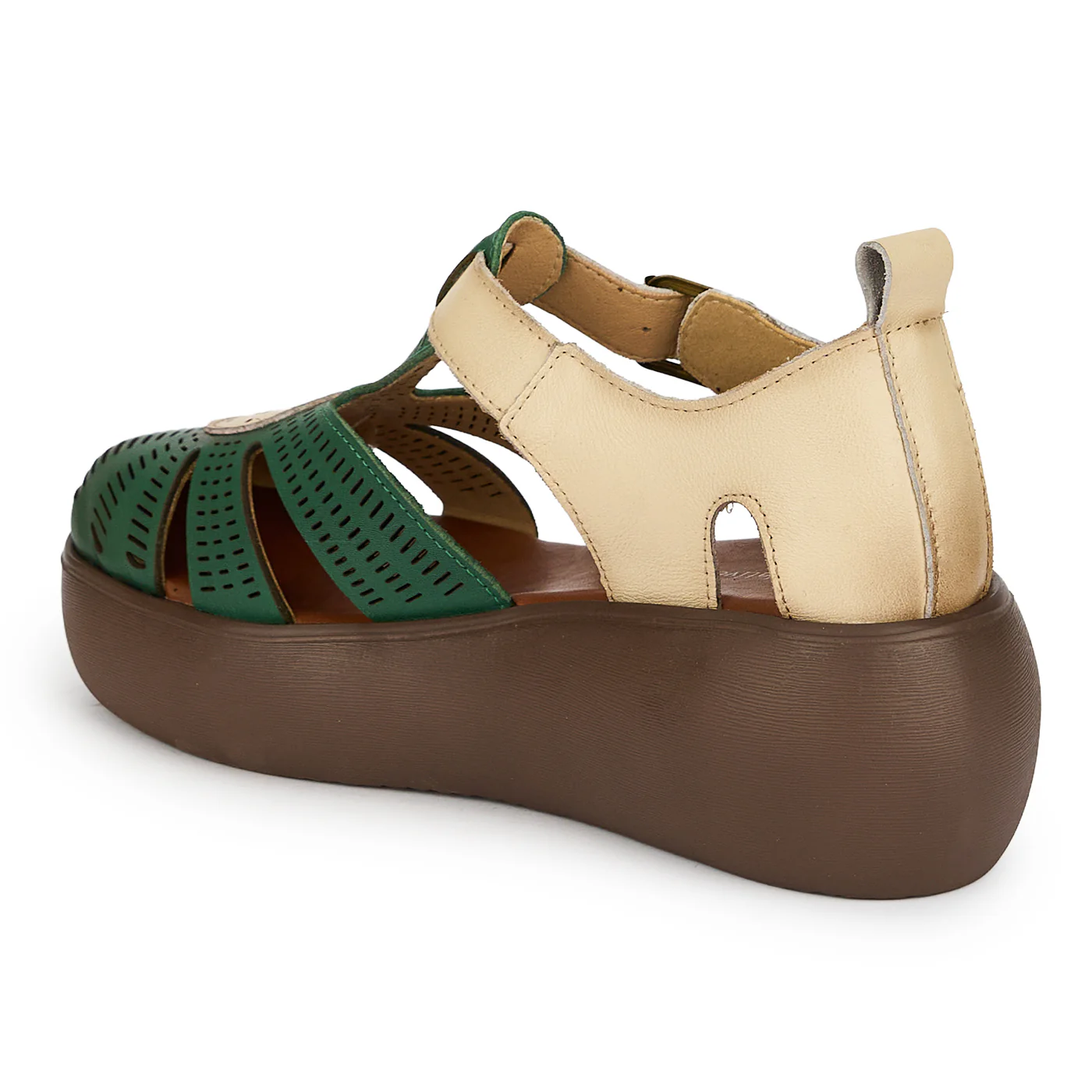 Sandale dama din piele naturala verde cu talpa inalta 6 cm 19298 - Image 2