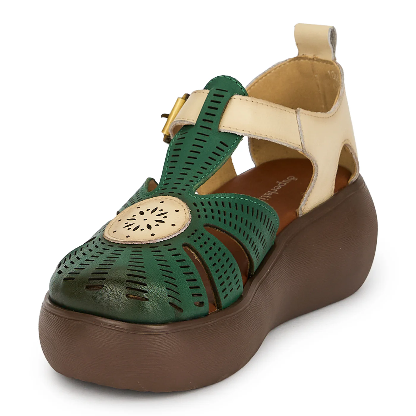 Sandale dama din piele naturala verde cu talpa inalta 6 cm 19298 - Image 3