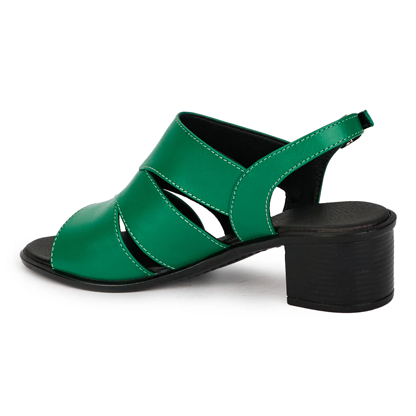 Sandale dama din piele naturala verde cu toc gros 4 cm 18285 - Image 2
