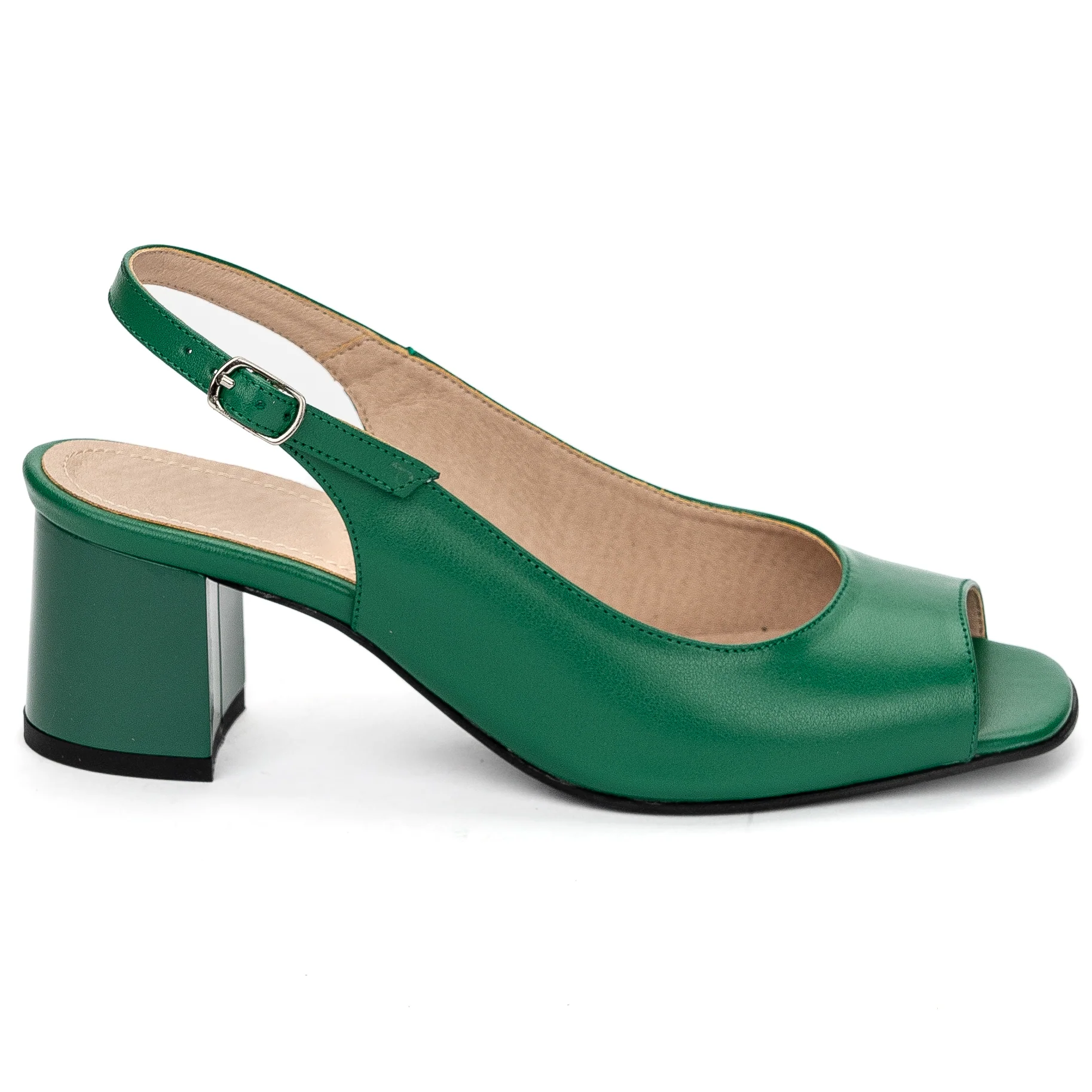 Sandale dama din piele naturala verde cu toc gros 5.5 cm 13680