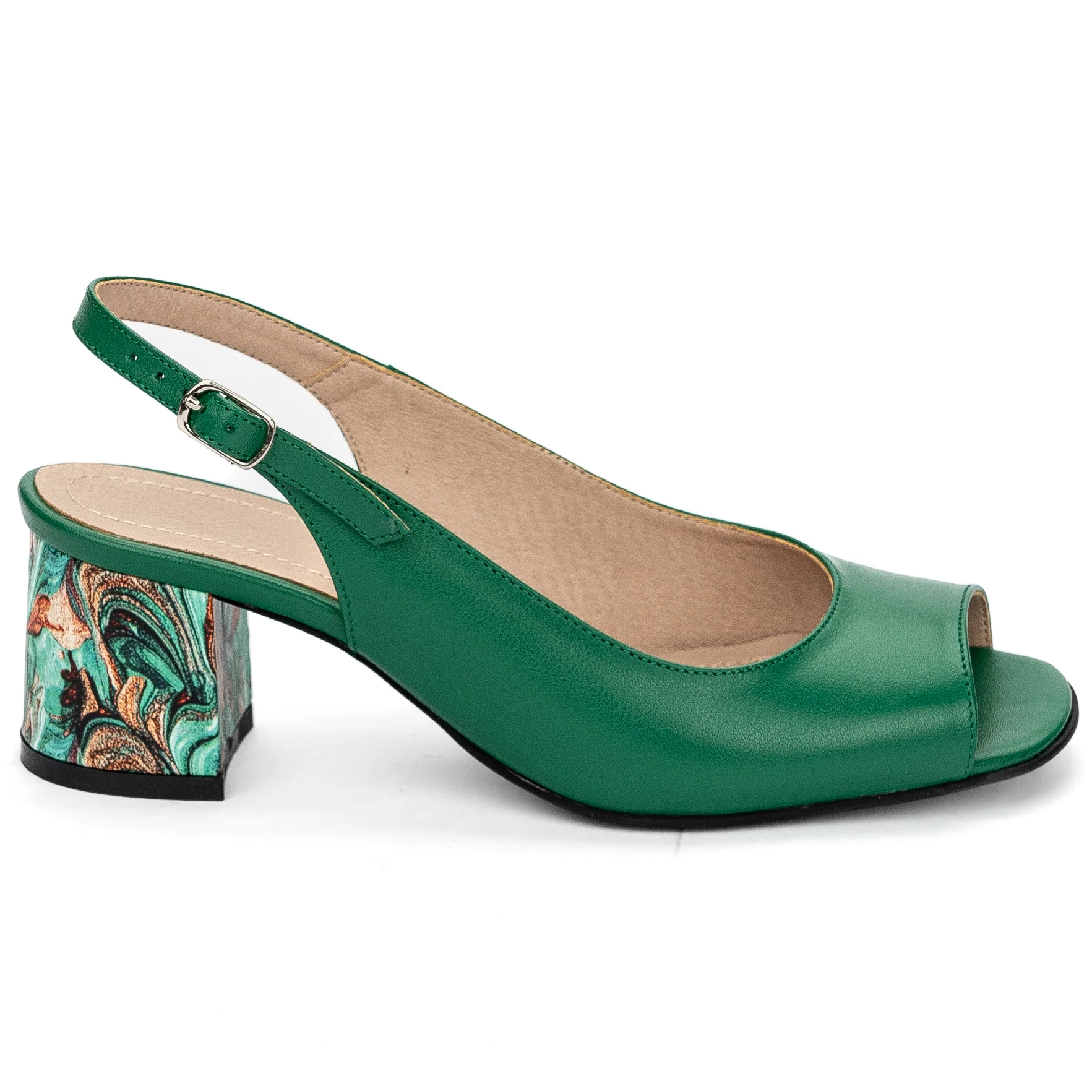 Sandale dama din piele naturala verde cu toc gros 5.5 cm 13681