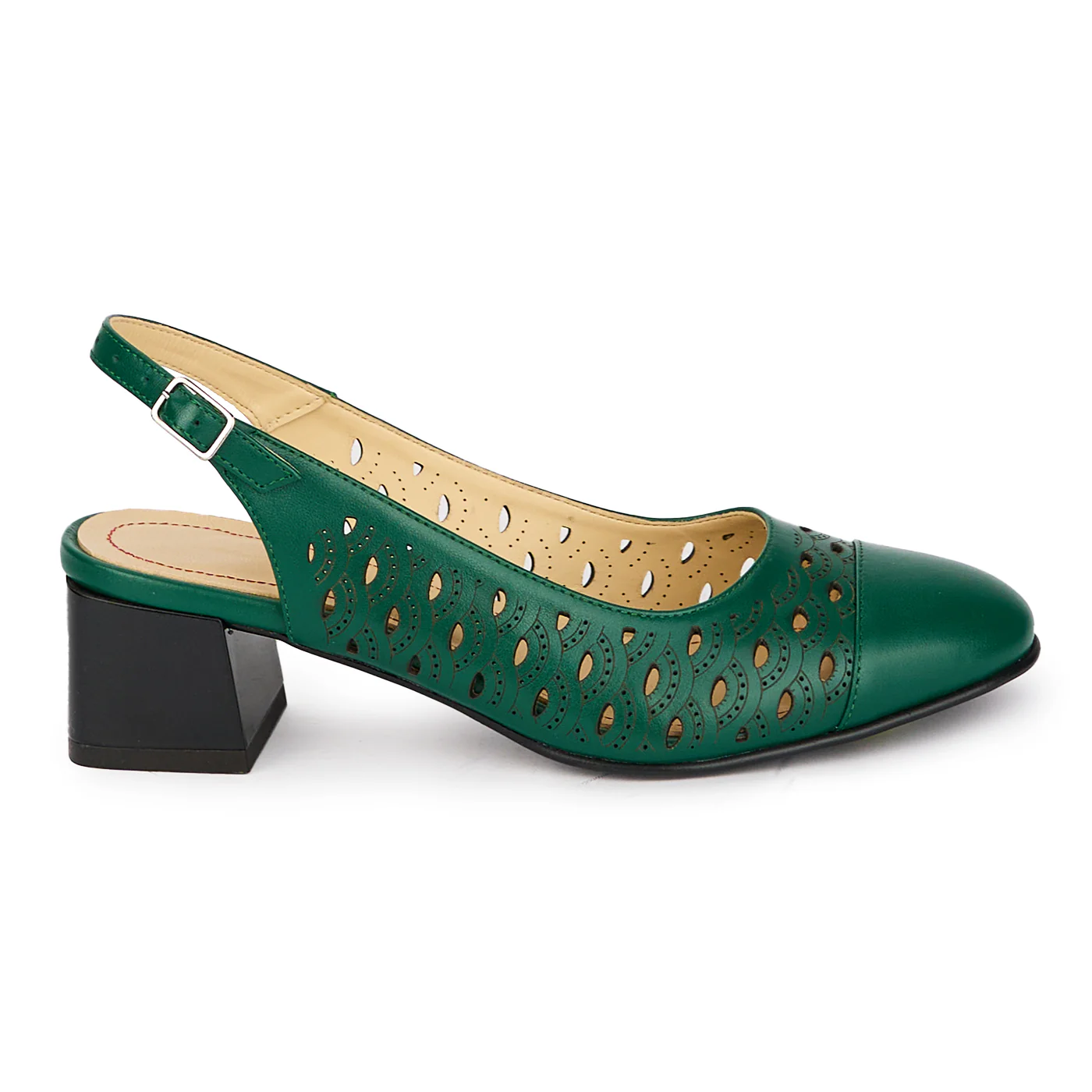 Sandale dama din piele naturala verde cu toc gros 5.5 cm 18077