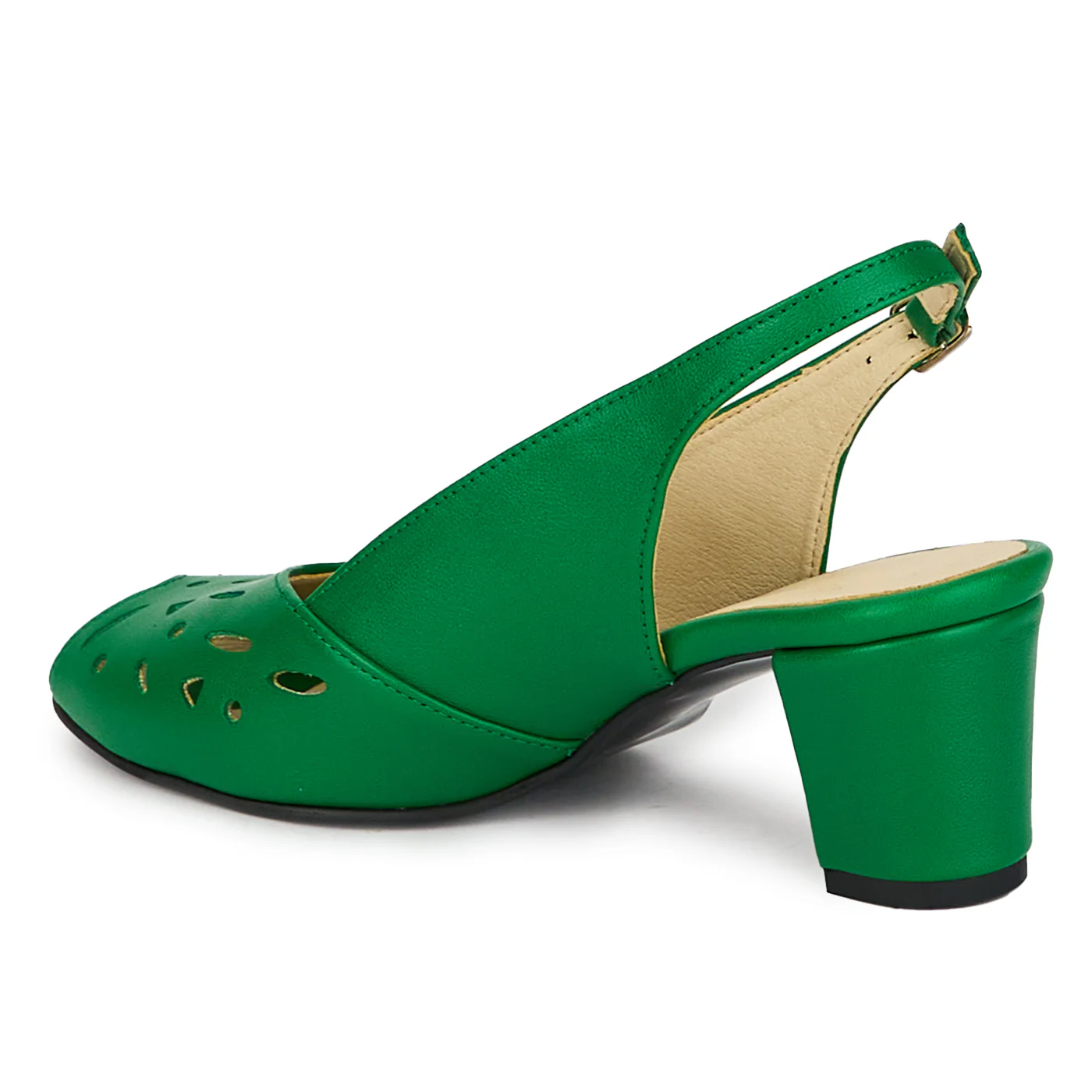 Sandale dama din piele naturala verde cu toc gros 5.5 cm 18172 - Image 2