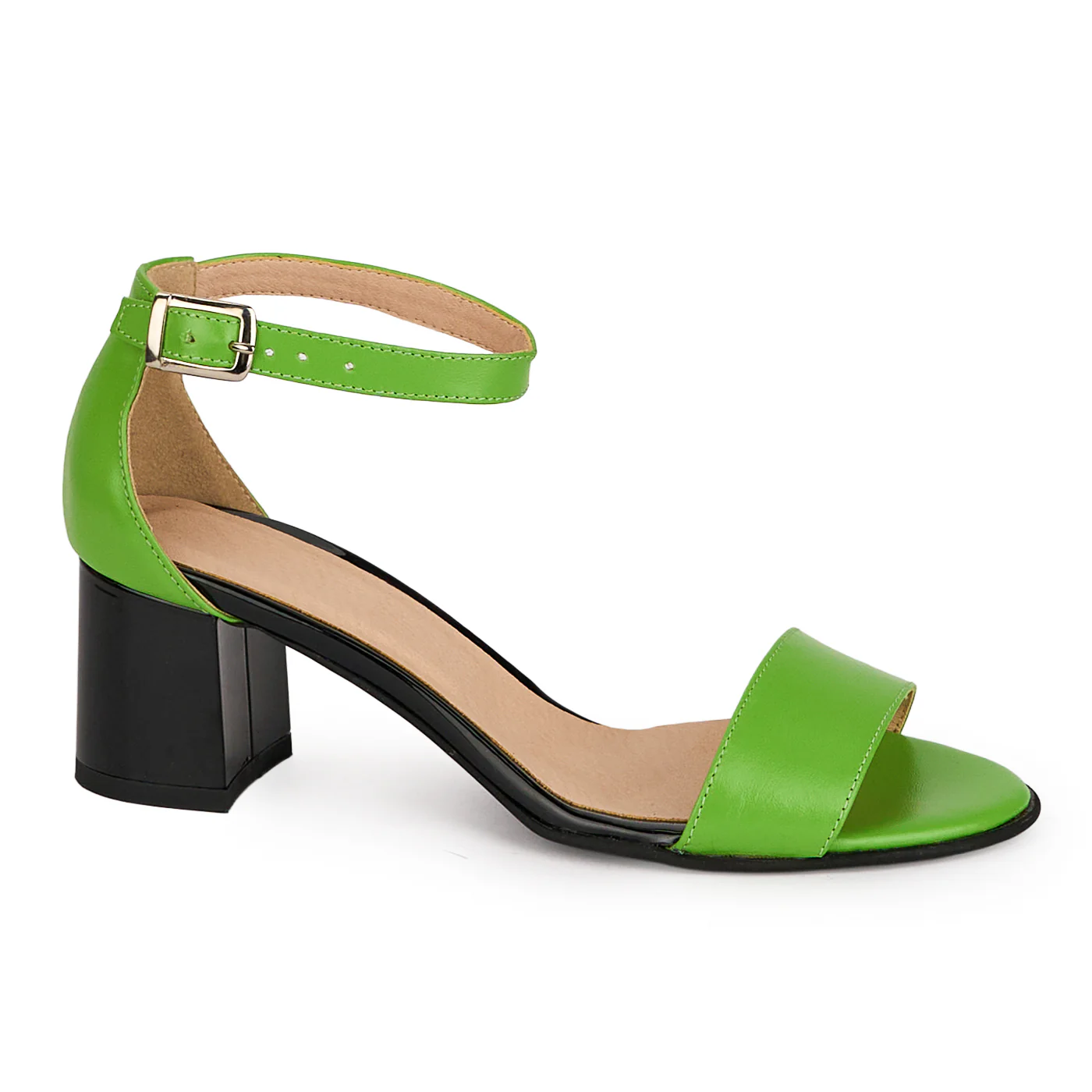 Sandale dama din piele naturala verde cu toc gros 5.5 cm 18675