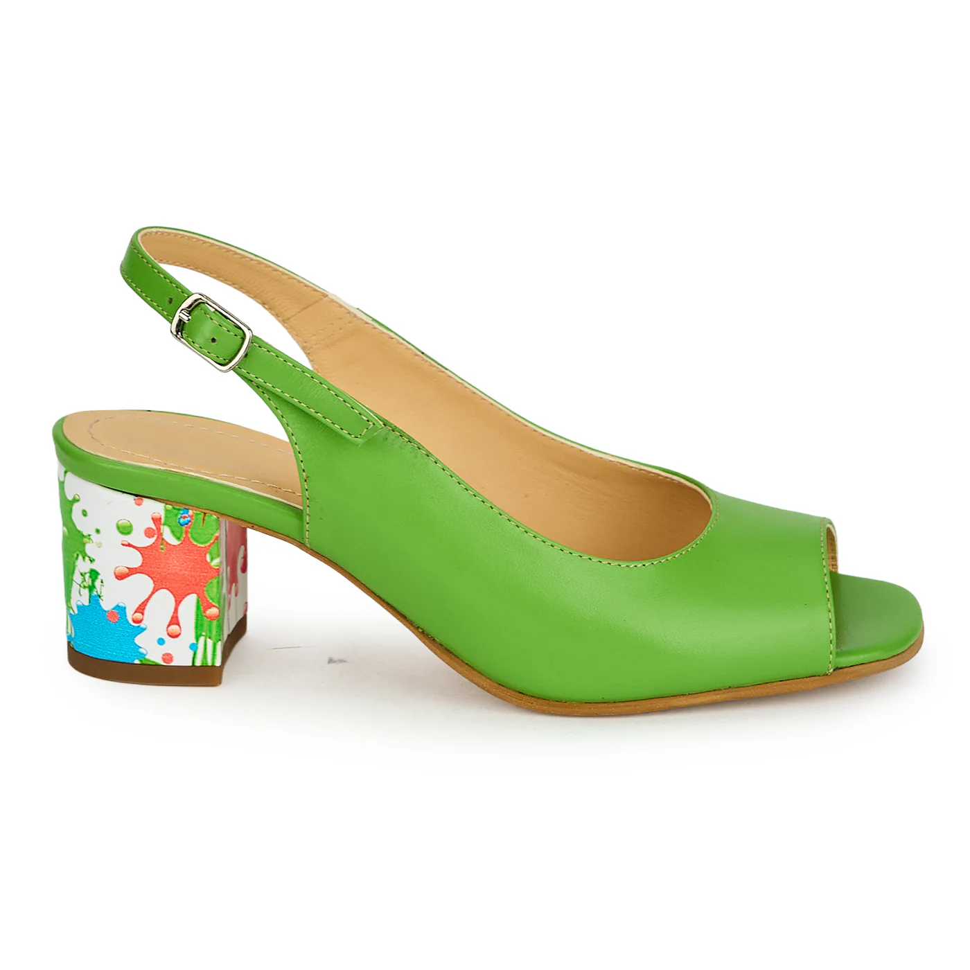 Sandale dama din piele naturala verde cu toc gros 5.5 cm 19826