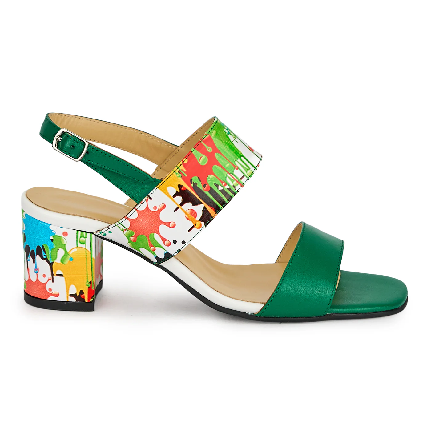 Sandale dama din piele naturala verde cu toc gros 5.5 cm 19855