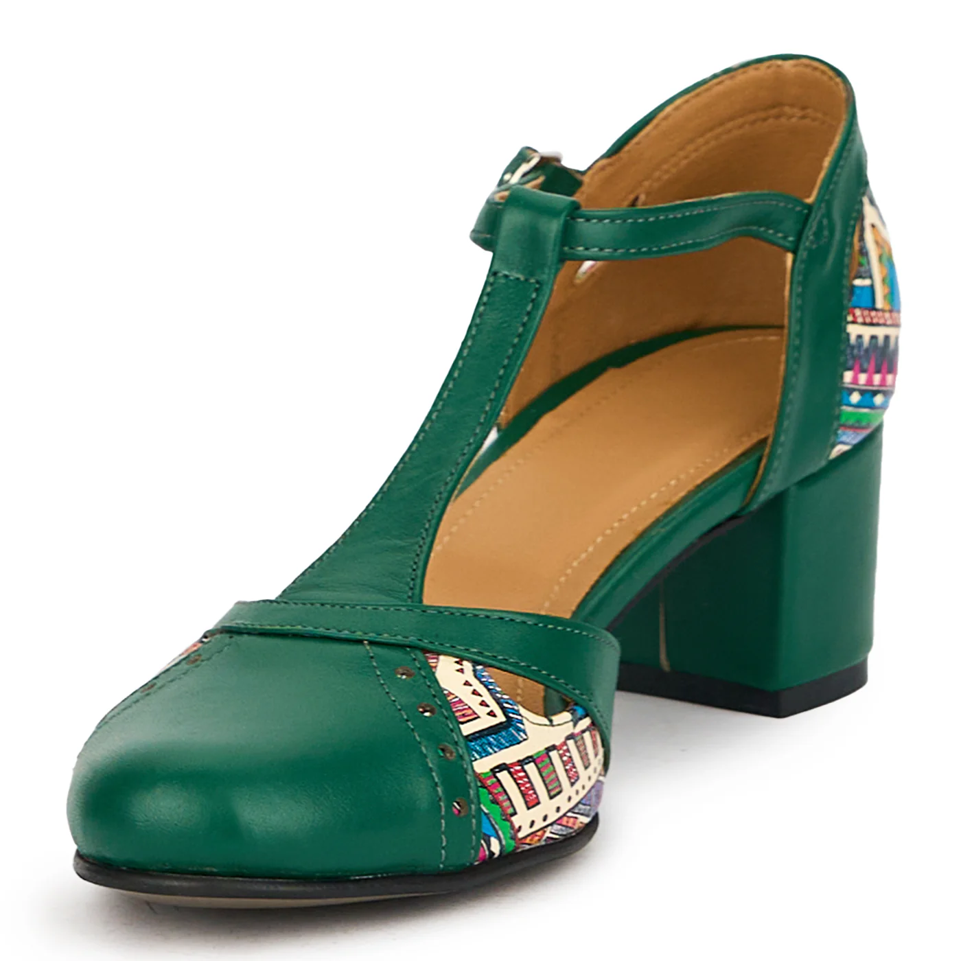 Sandale dama din piele naturala verde cu toc gros 5 cm 14983 - Image 3