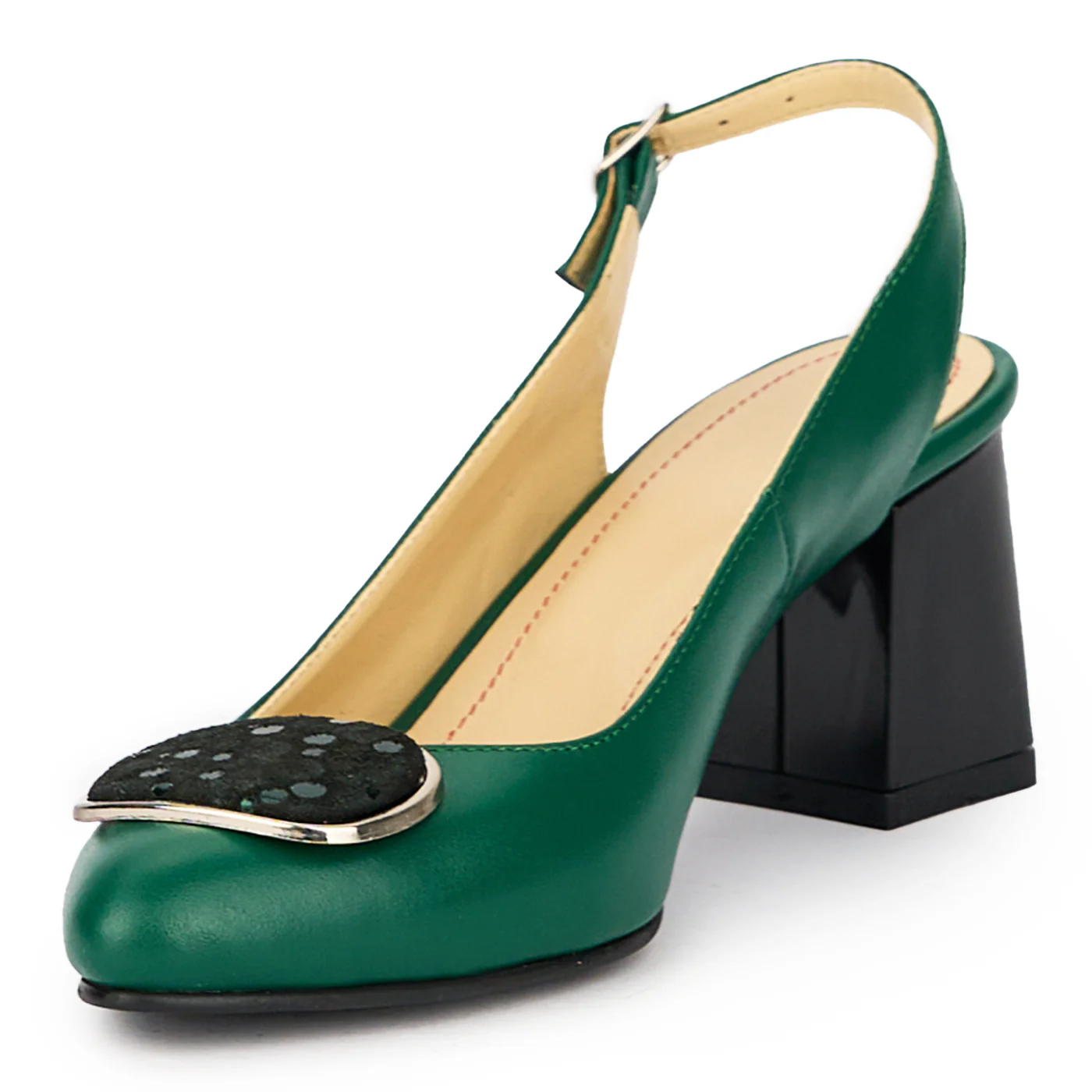 Sandale dama din piele naturala verde cu toc gros 6 cm 15602 - Image 3
