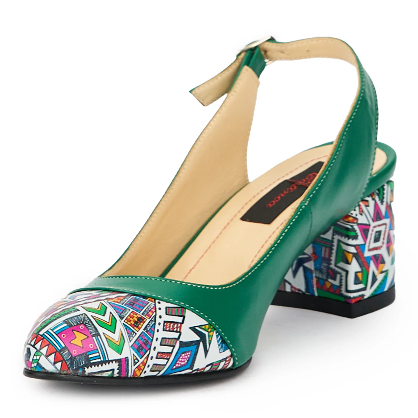 Sandale dama din piele naturala verde cu toc gros 6 cm 15618 - Image 3