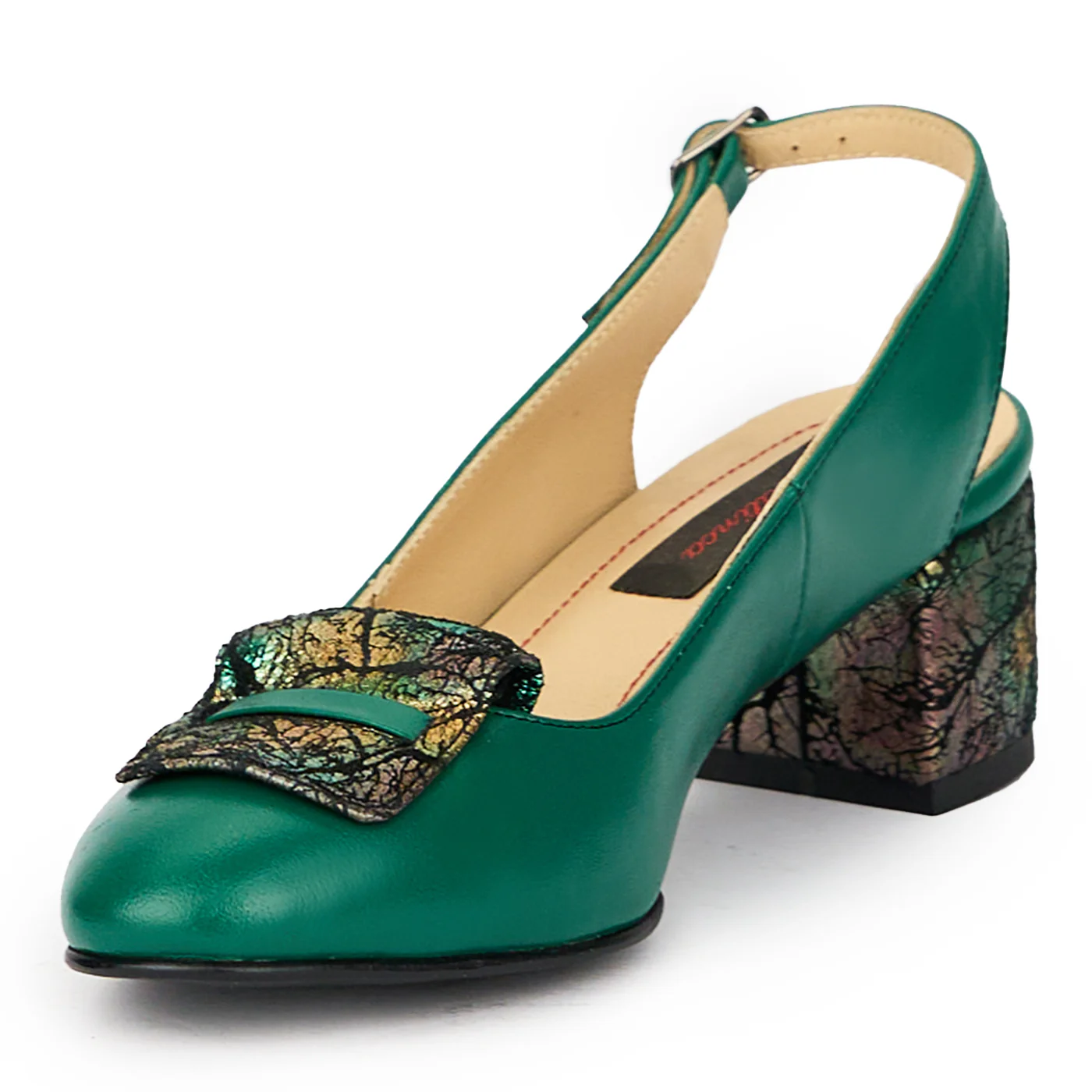 Sandale dama din piele naturala verde cu toc gros 6 cm 15621 - Image 3