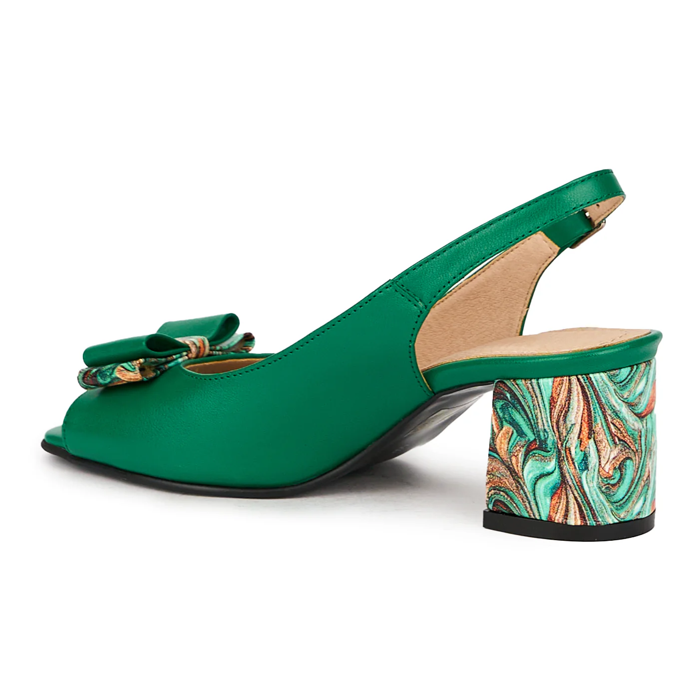 Sandale dama din piele naturala verde cu toc gros 6 cm 16026 - Image 2