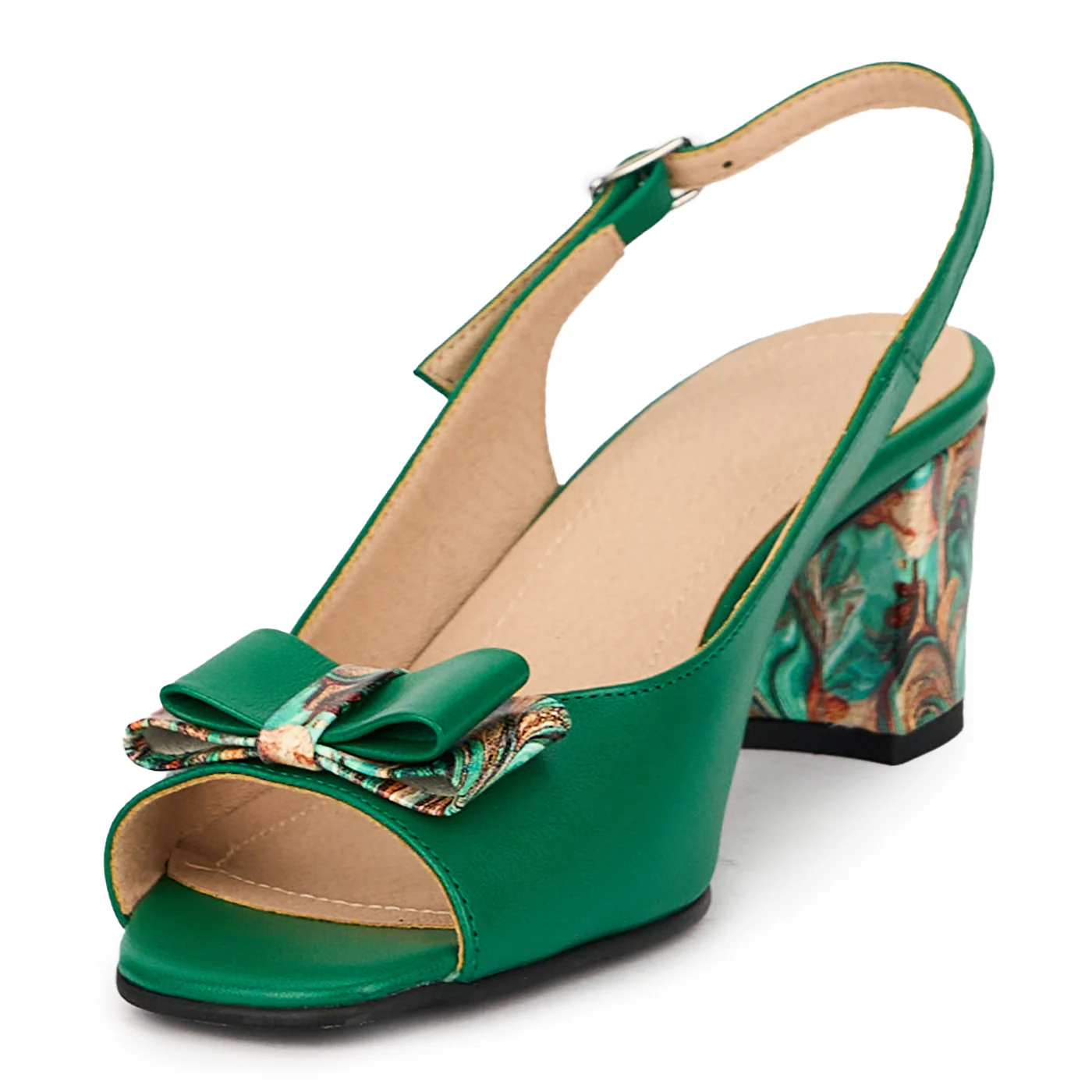 Sandale dama din piele naturala verde cu toc gros 6 cm 16029 - Image 3
