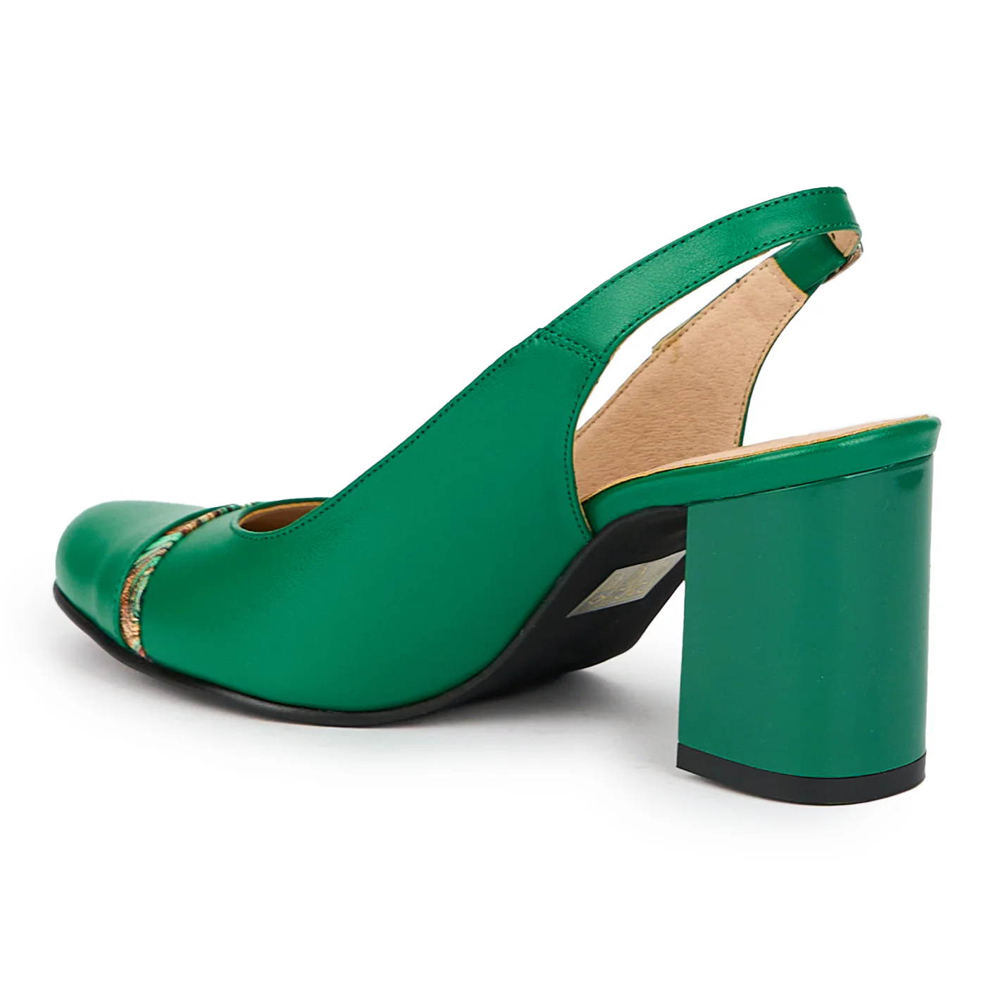 Sandale dama din piele naturala verde cu toc gros 7.5 cm 15275 - Image 2