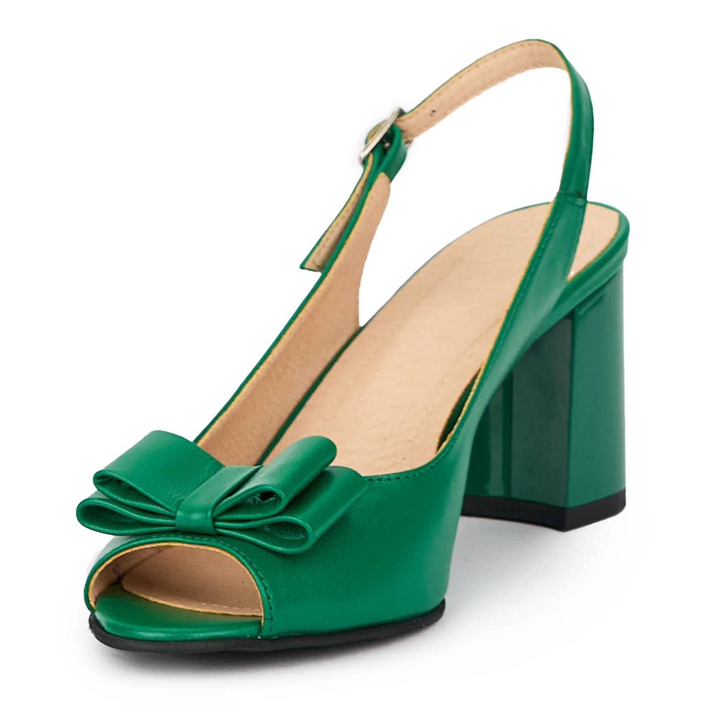 Sandale dama din piele naturala verde cu toc gros 7.5 cm 15510 - Image 3