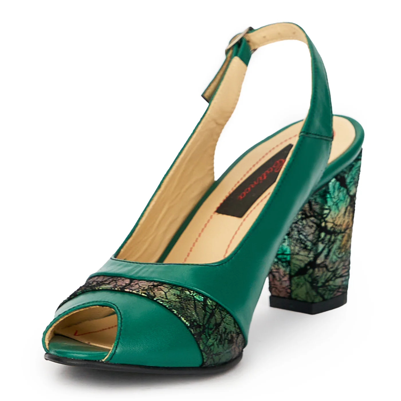 Sandale dama din piele naturala verde cu toc gros 7.5 cm 15623 - Image 3