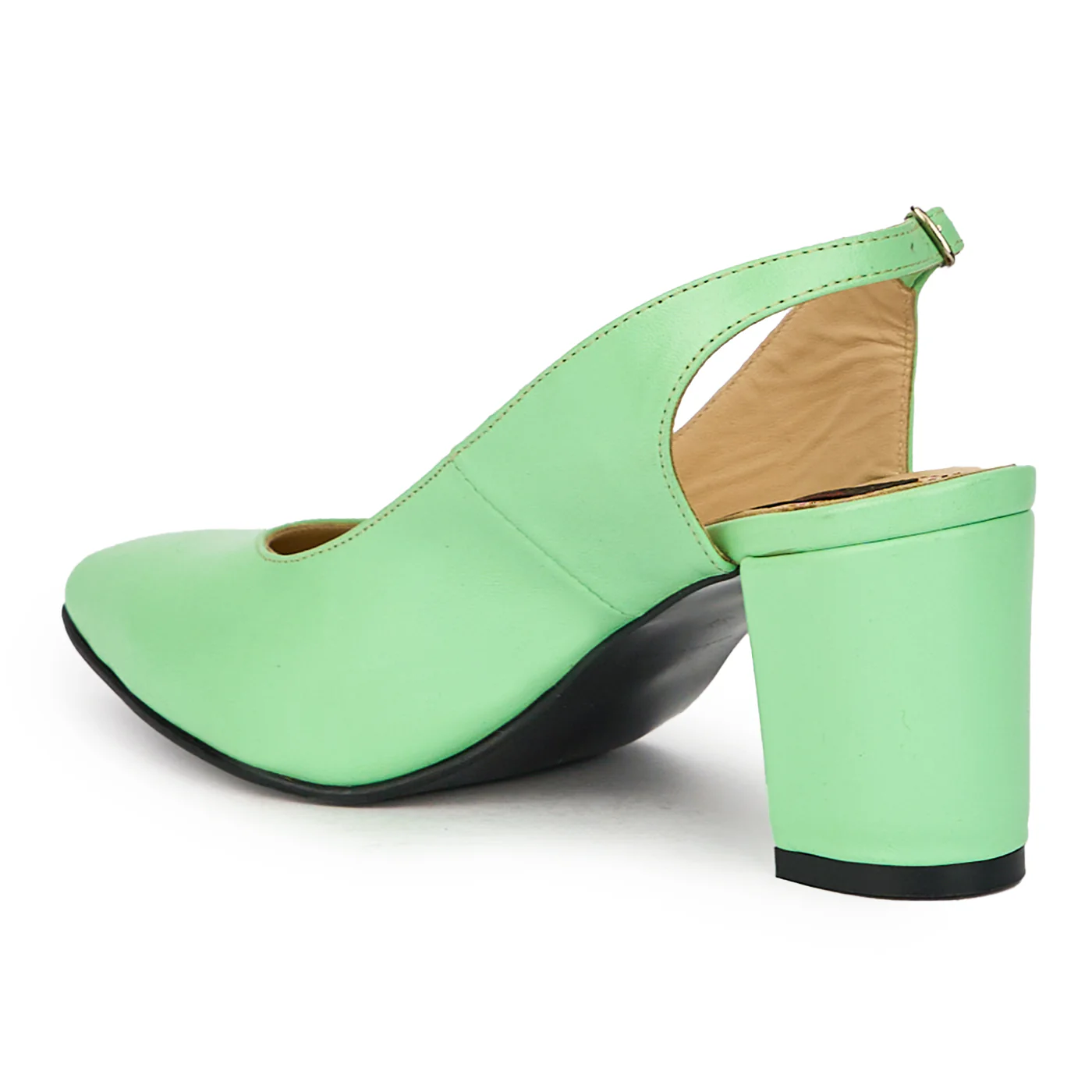 Sandale dama din piele naturala verde cu toc gros 7.5 cm 15624 - Image 2