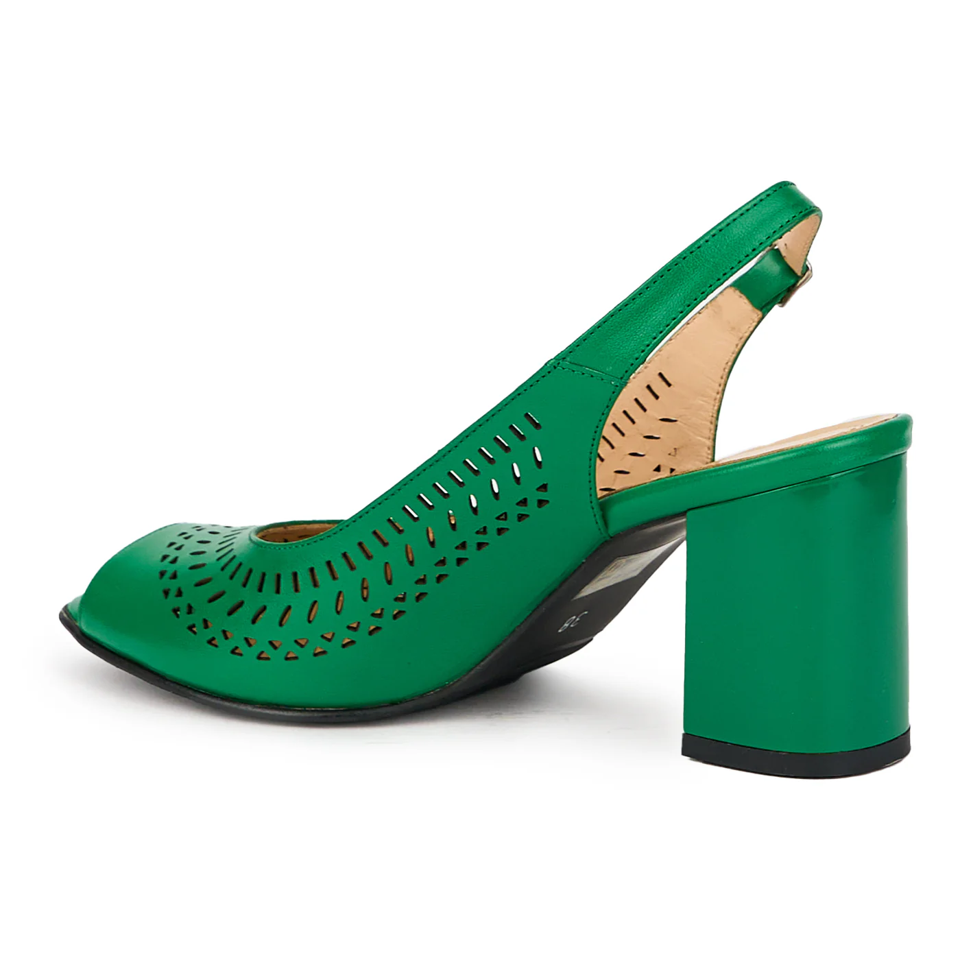Sandale dama din piele naturala verde cu toc gros 7.5 cm 15863 - Image 2