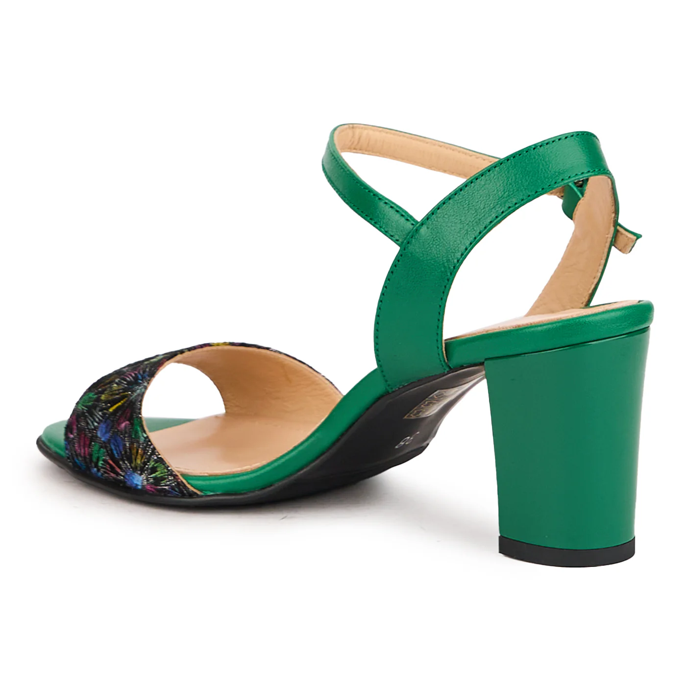 Sandale dama din piele naturala verde cu toc gros 7.5 cm 16446 - Image 2