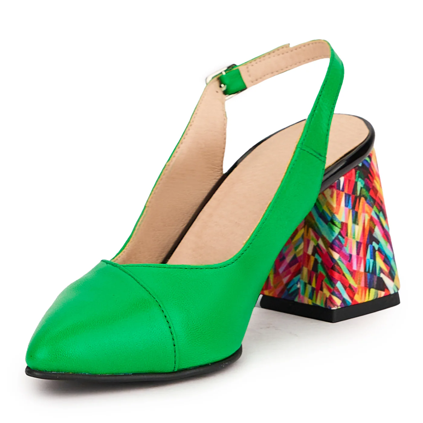 Sandale dama din piele naturala verde cu toc gros 7.5 cm 16506 - Image 3