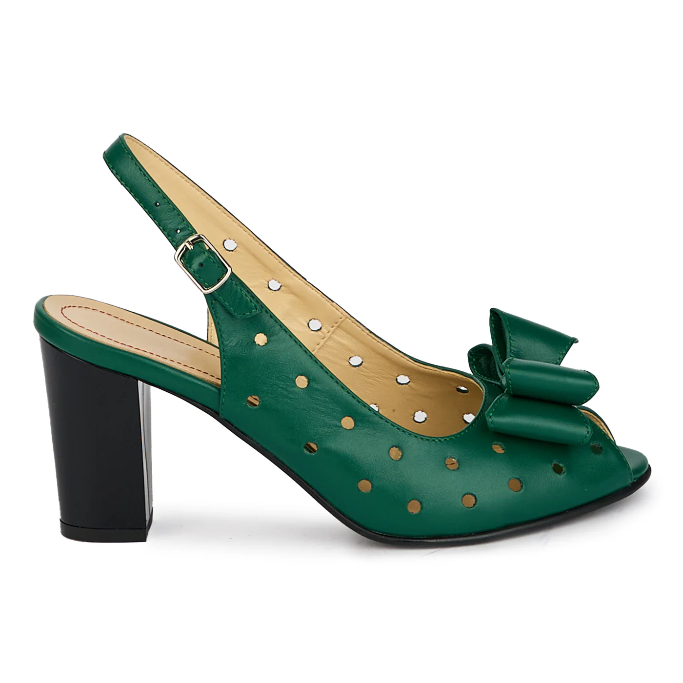 Sandale dama din piele naturala verde cu toc gros 7.5 cm 18113