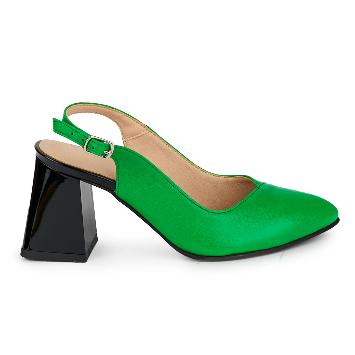 Sandale dama din piele naturala verde cu toc gros 7.5 cm 18274