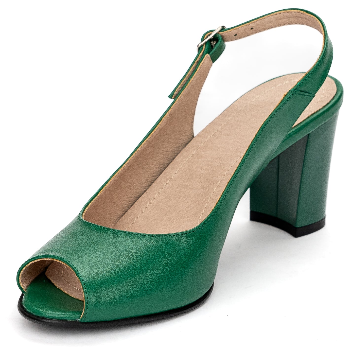 Sandale dama din piele naturala verde cu toc gros 7 cm 13677 - Image 3