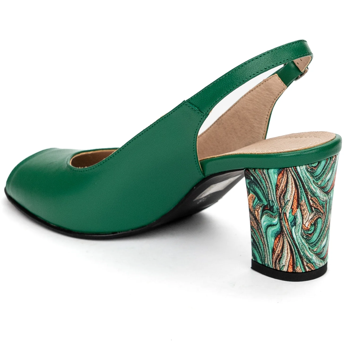 Sandale dama din piele naturala verde cu toc gros 7 cm 13678 - Image 2